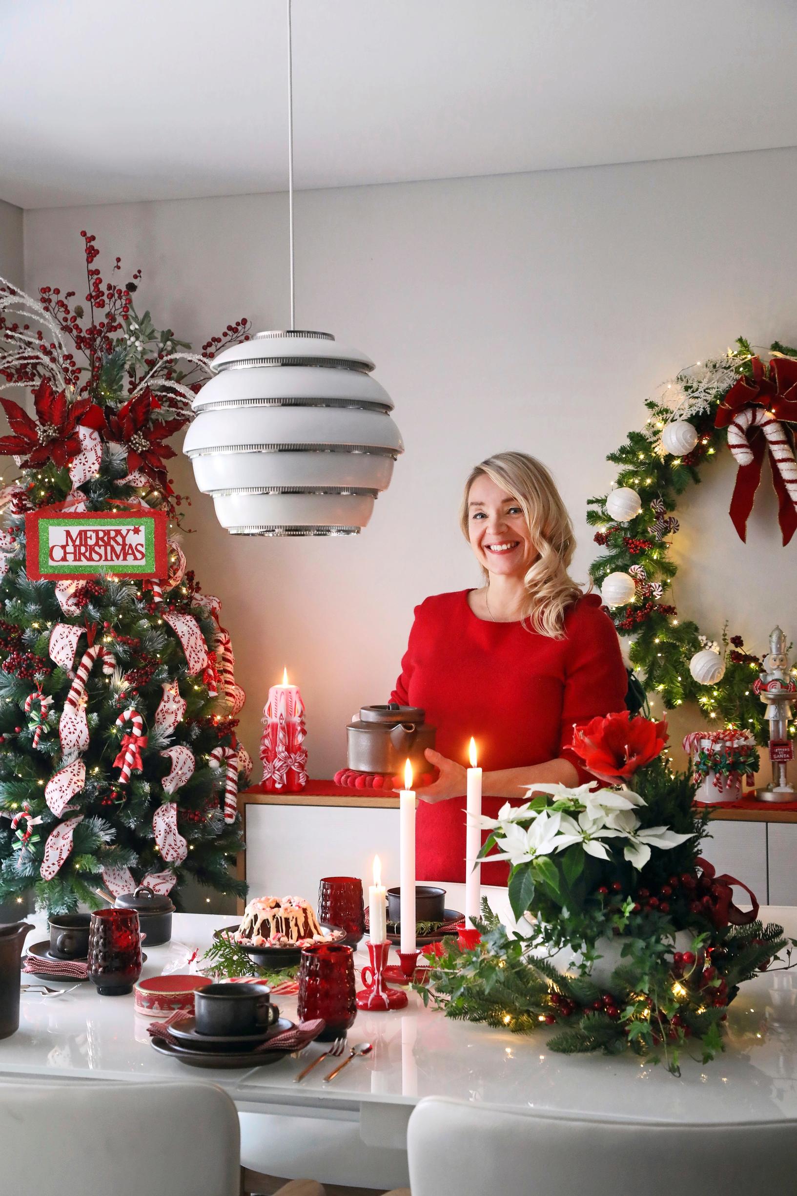 Hanna in her decorated kitchen.