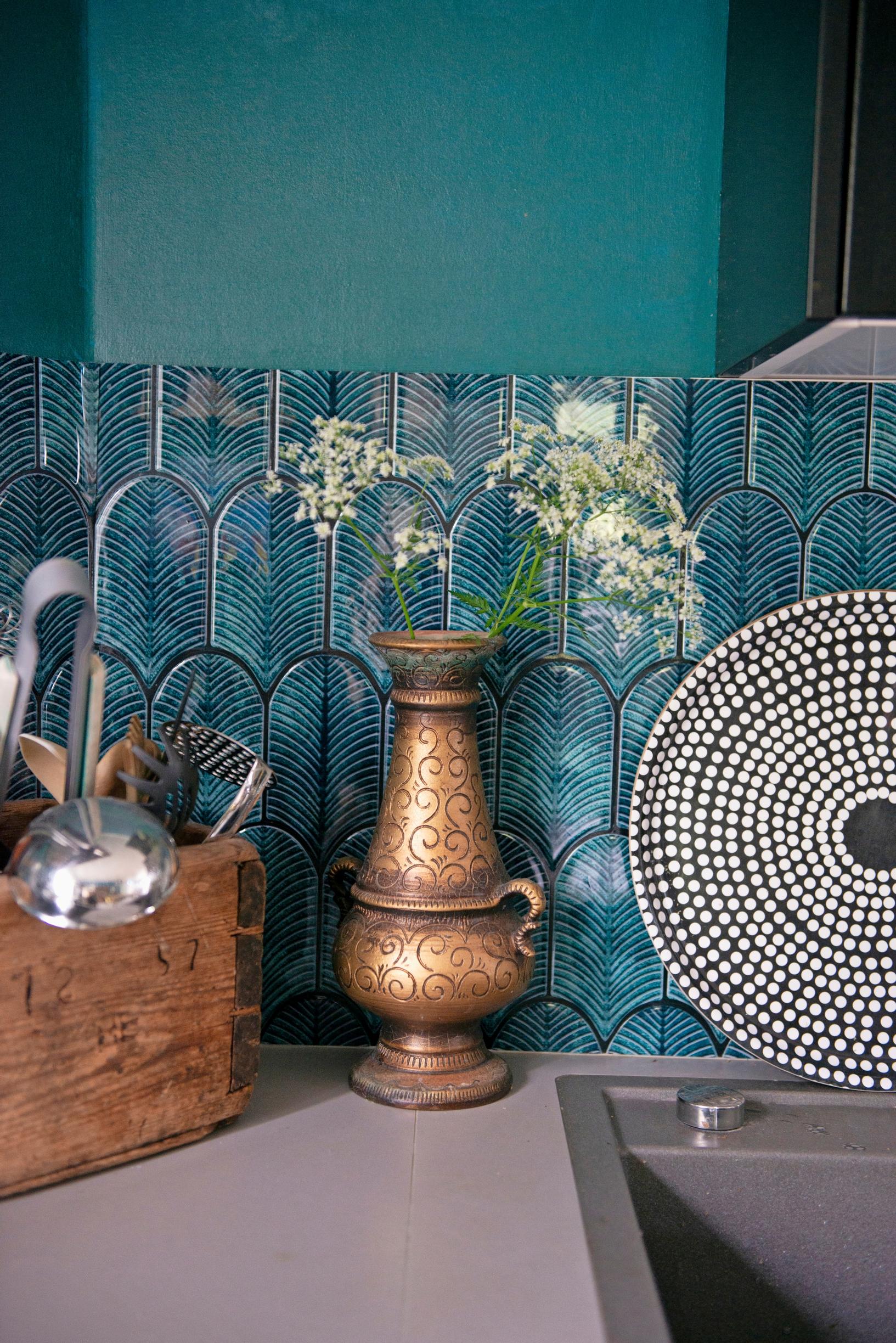 stickers resembling tiles in the backsplash