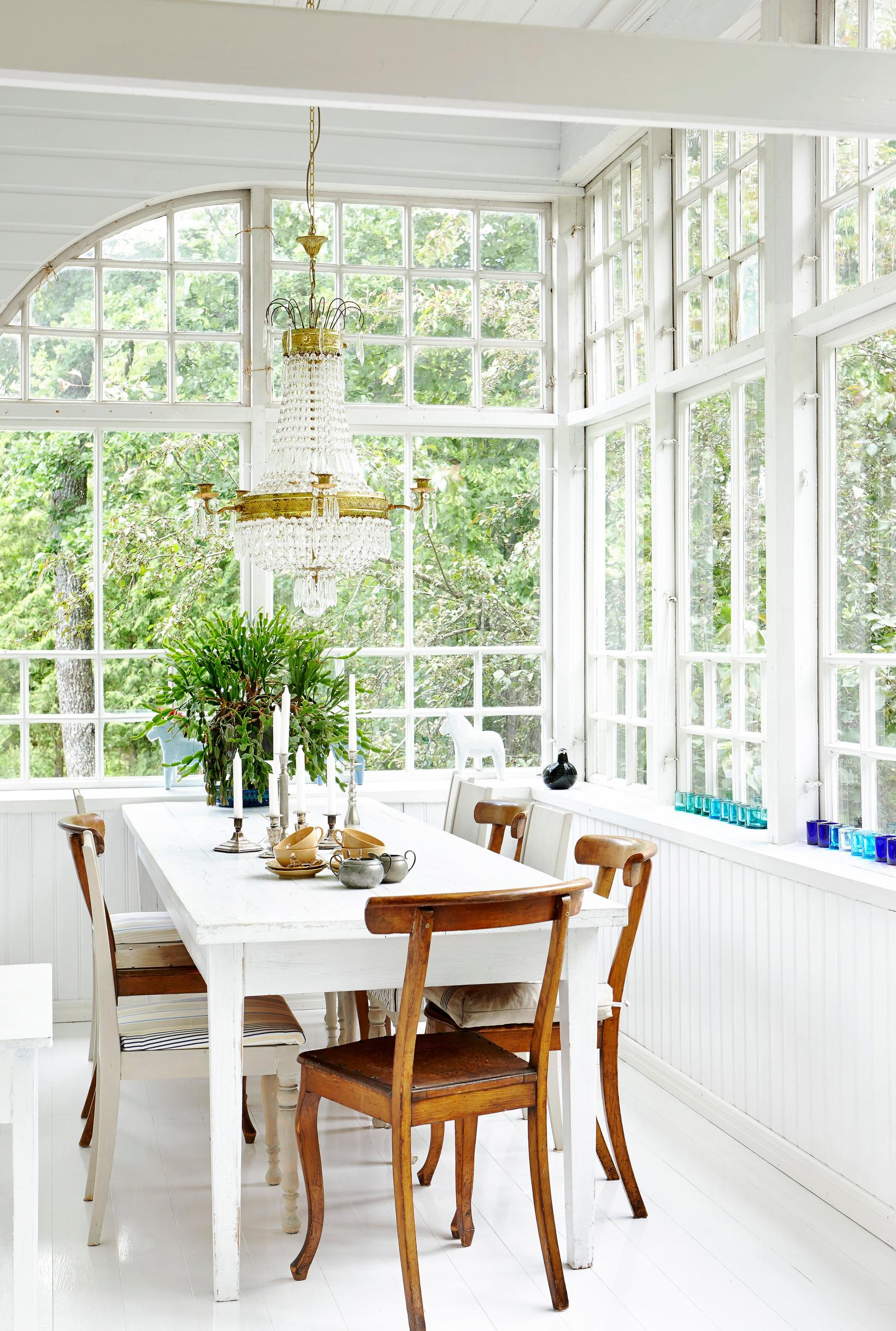 Ornate windows on the glass veranda