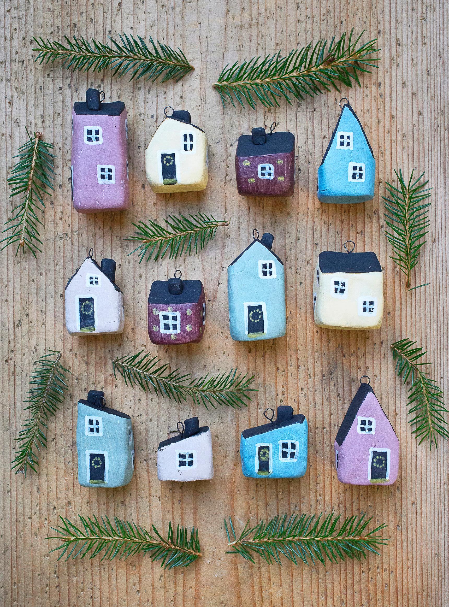 House-shaped Christmas tree ornaments