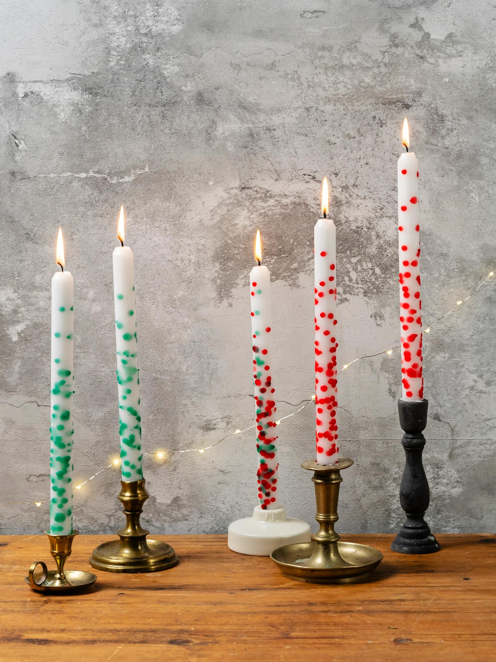 Add a carnival twist to your basic candles: polka-dot them in minutes!
