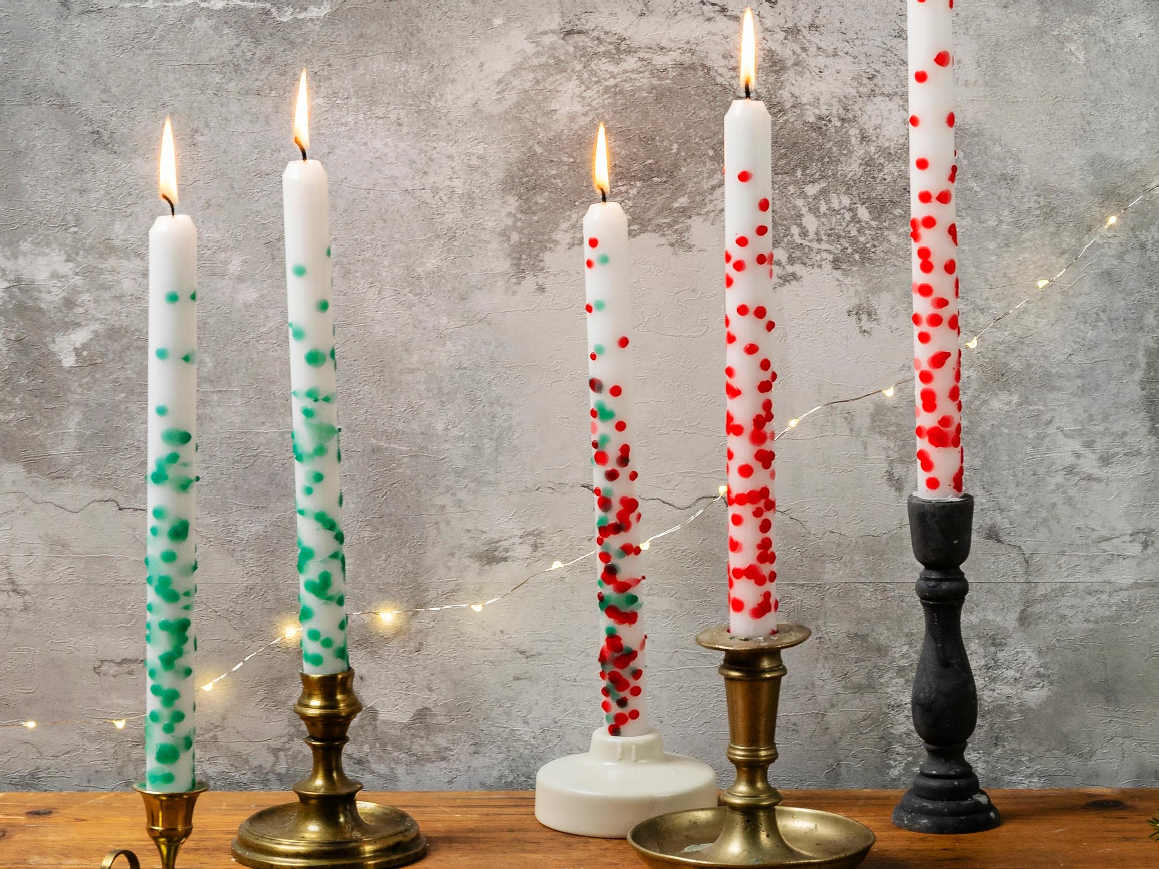 Add a carnival twist to your basic candles: polka-dot them in minutes!