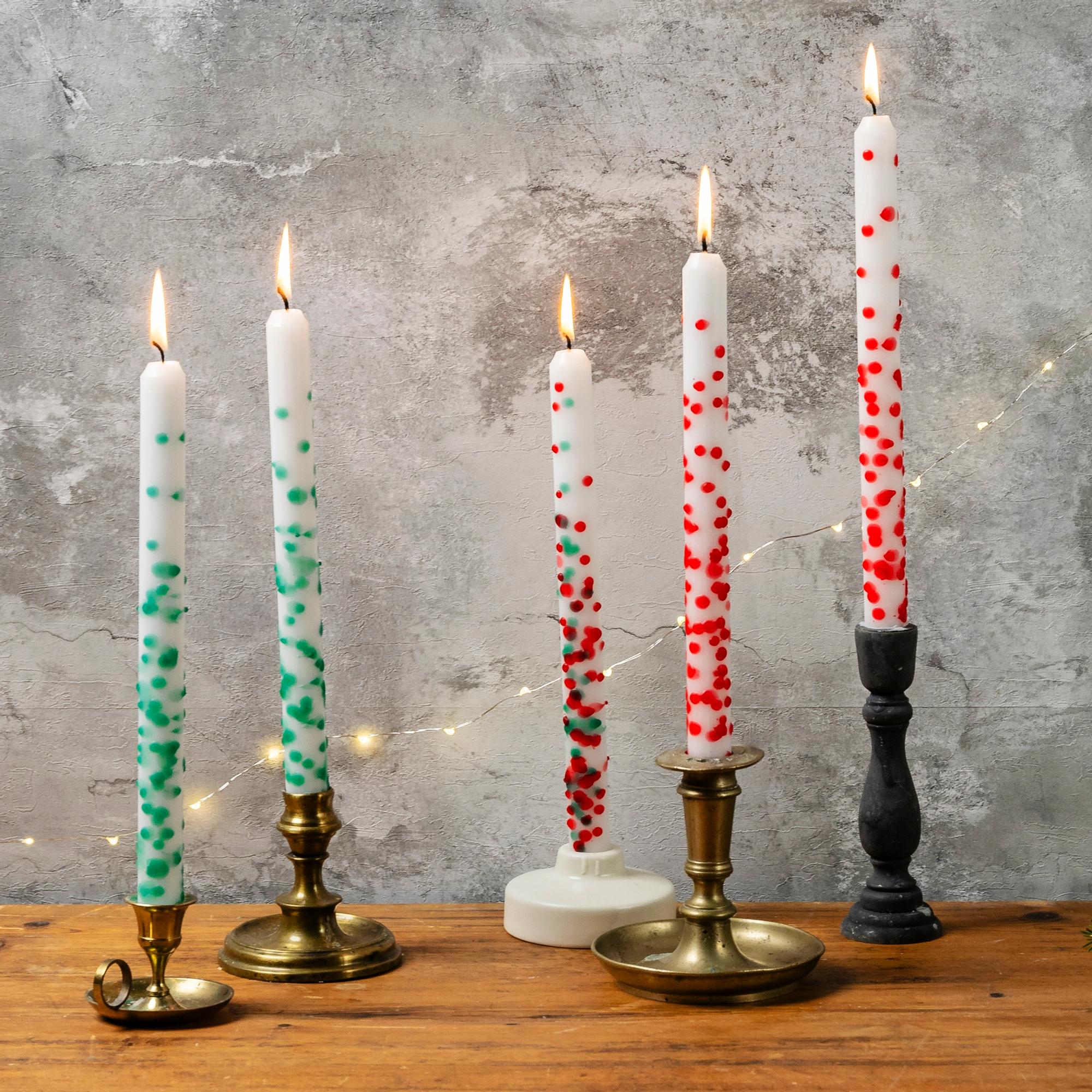 Add a carnival twist to your basic candles: polka-dot them in minutes!