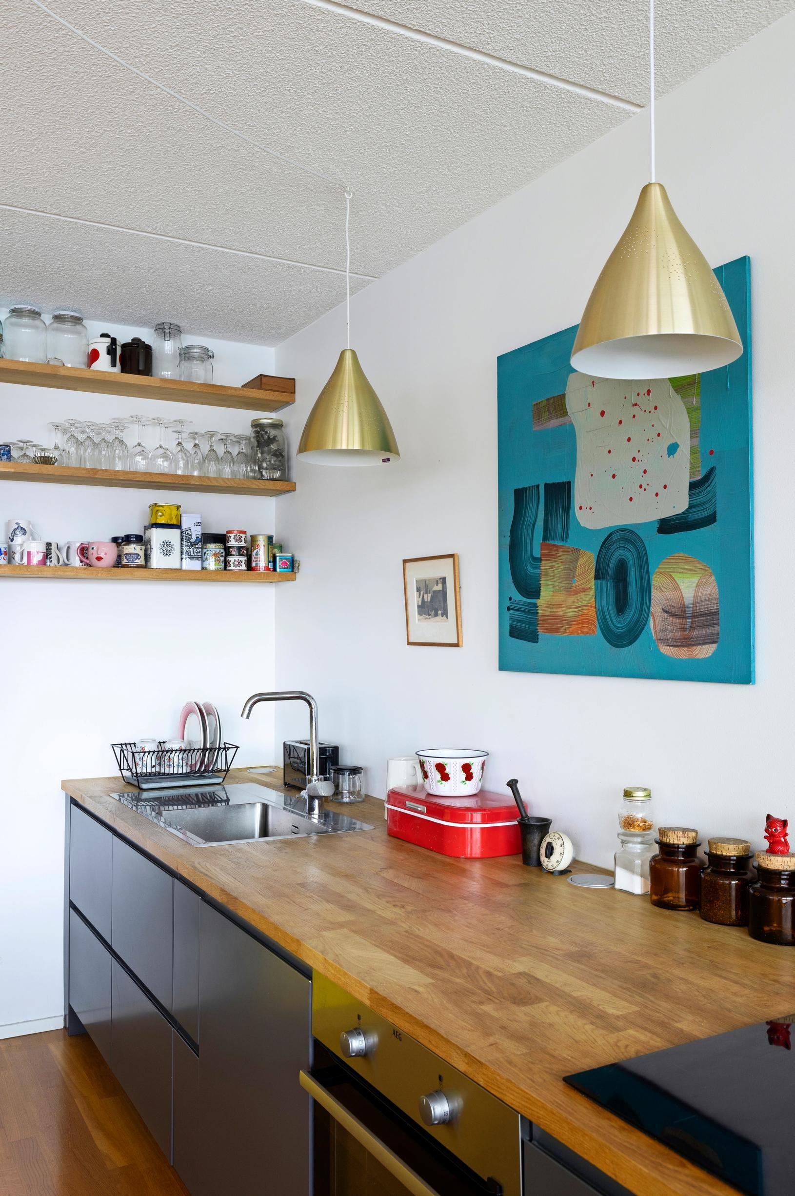 kitchen counter and artwork