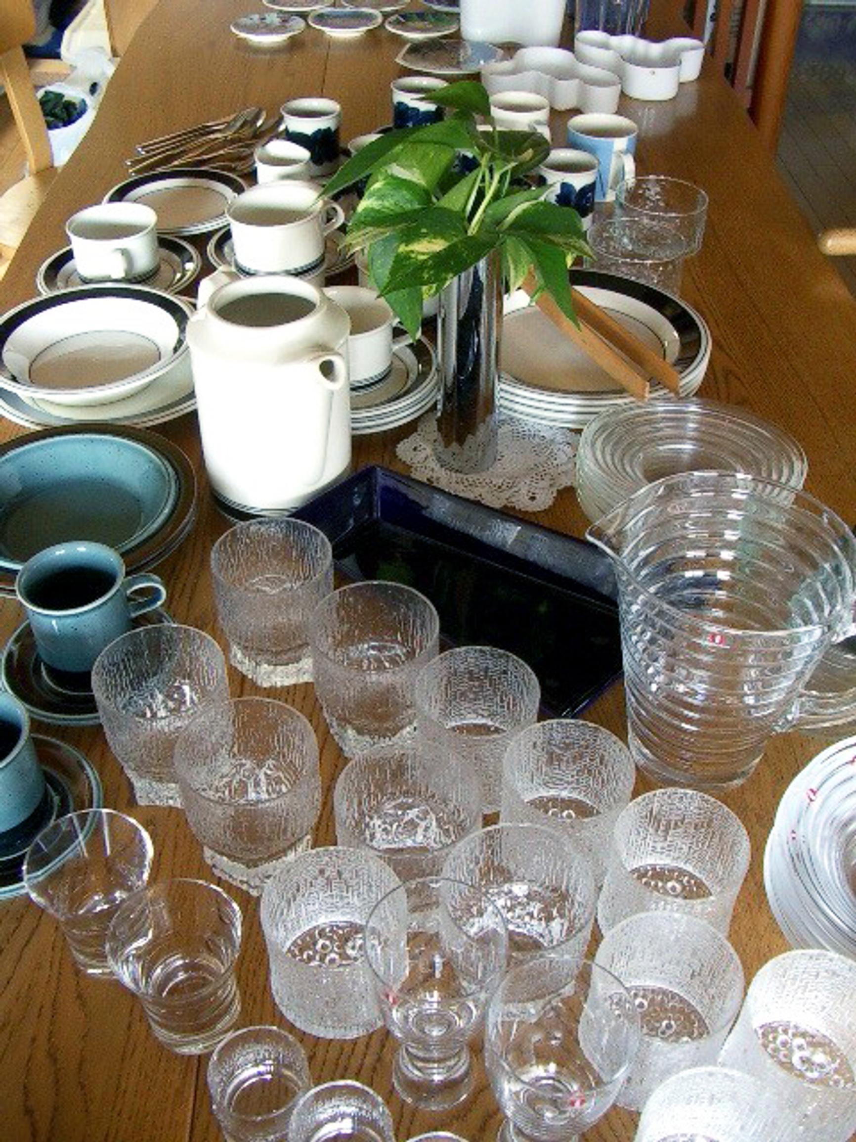 Finnish designer glass and other dishes on a table.