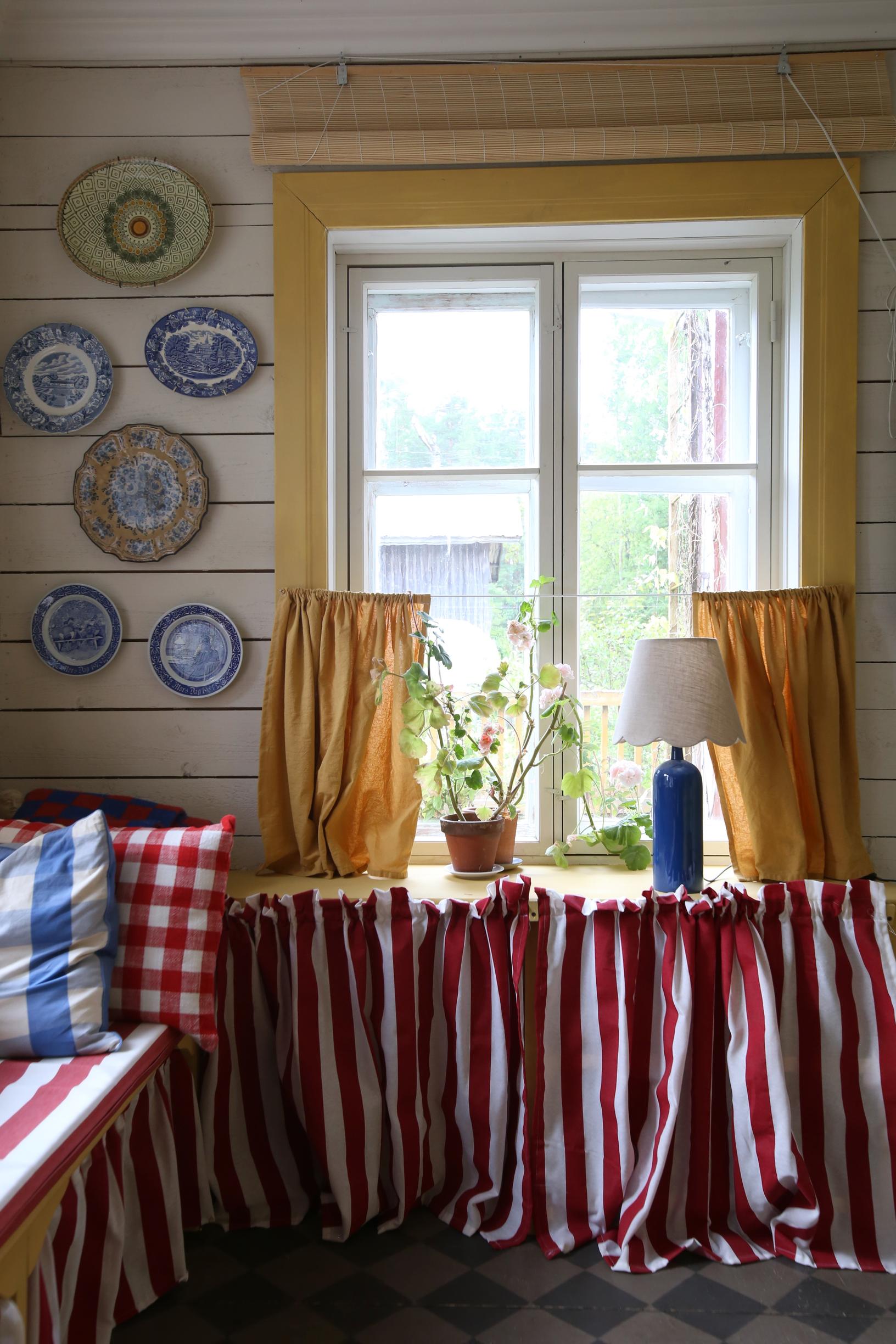 Striped curtains as cabinet doors