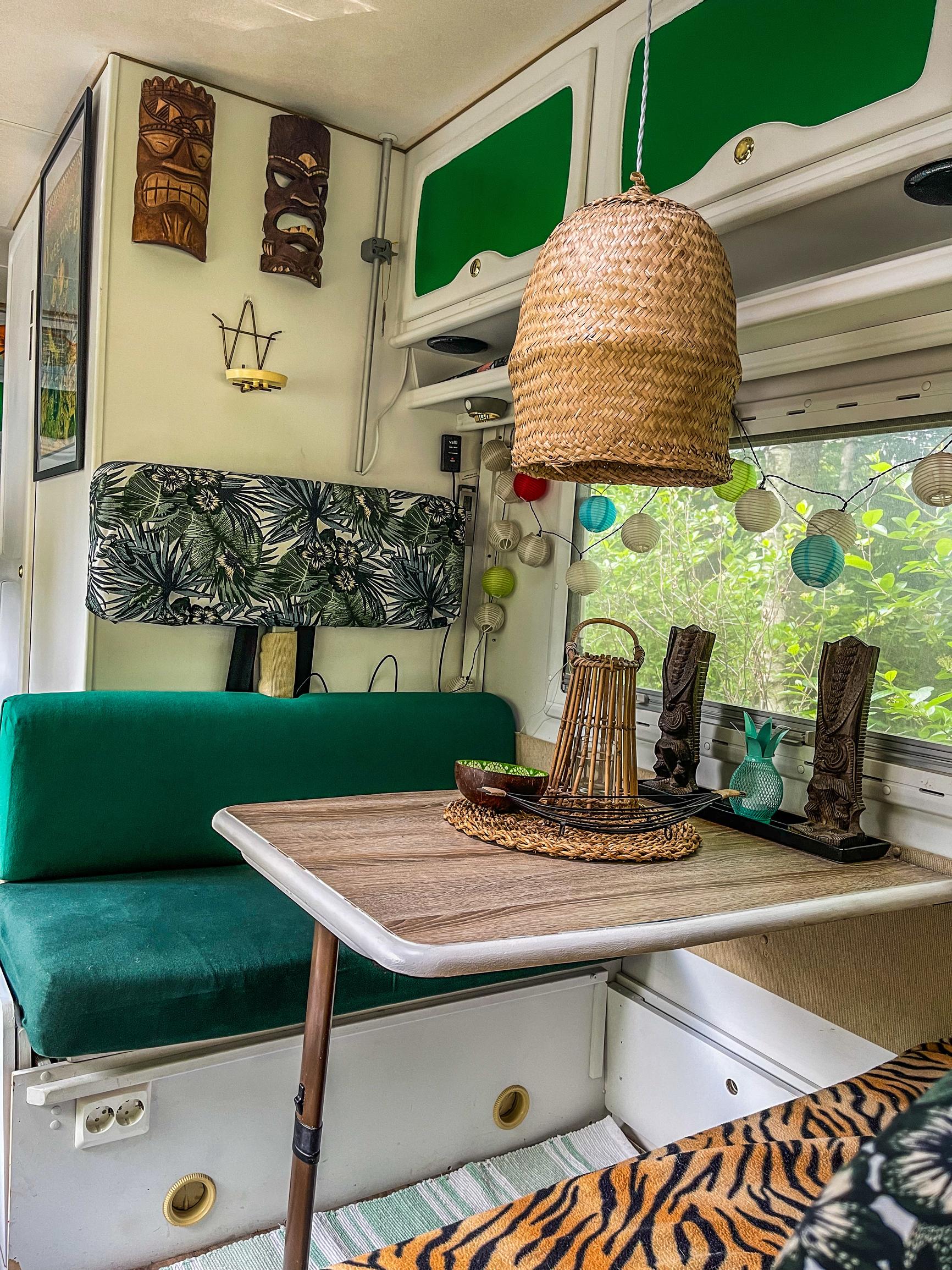 The dining table in Mira’s RV.