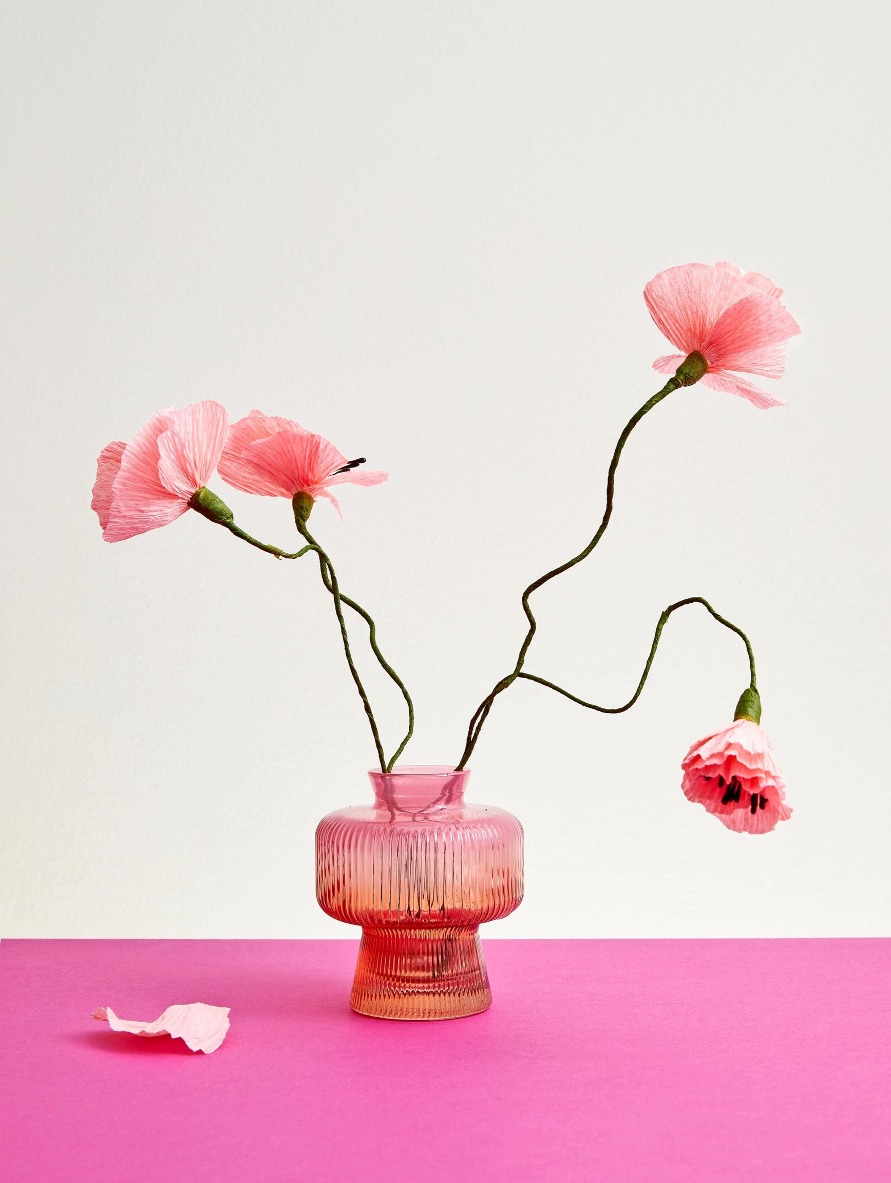 Paper flowers in a vase.