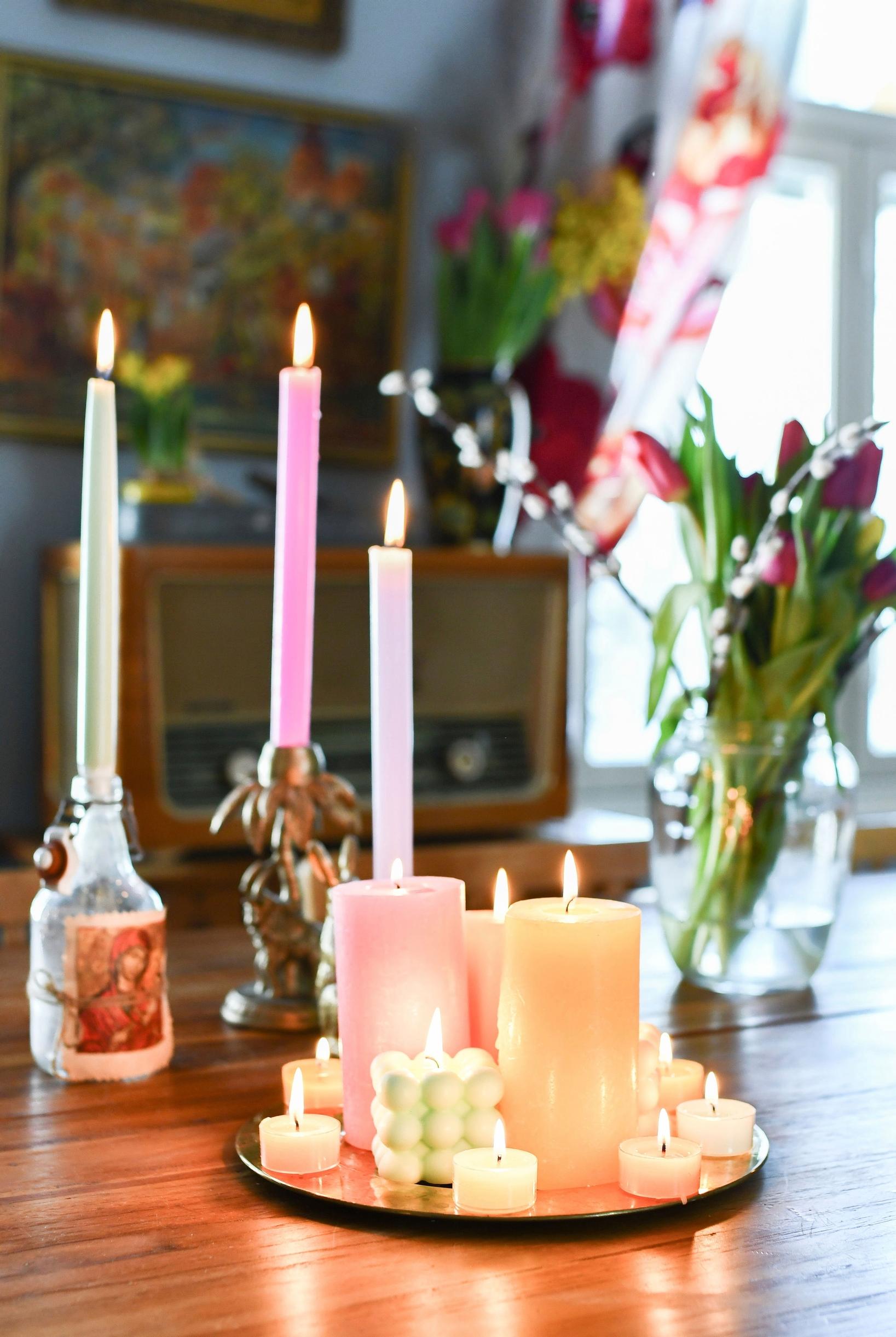 Pastel-colored candles.