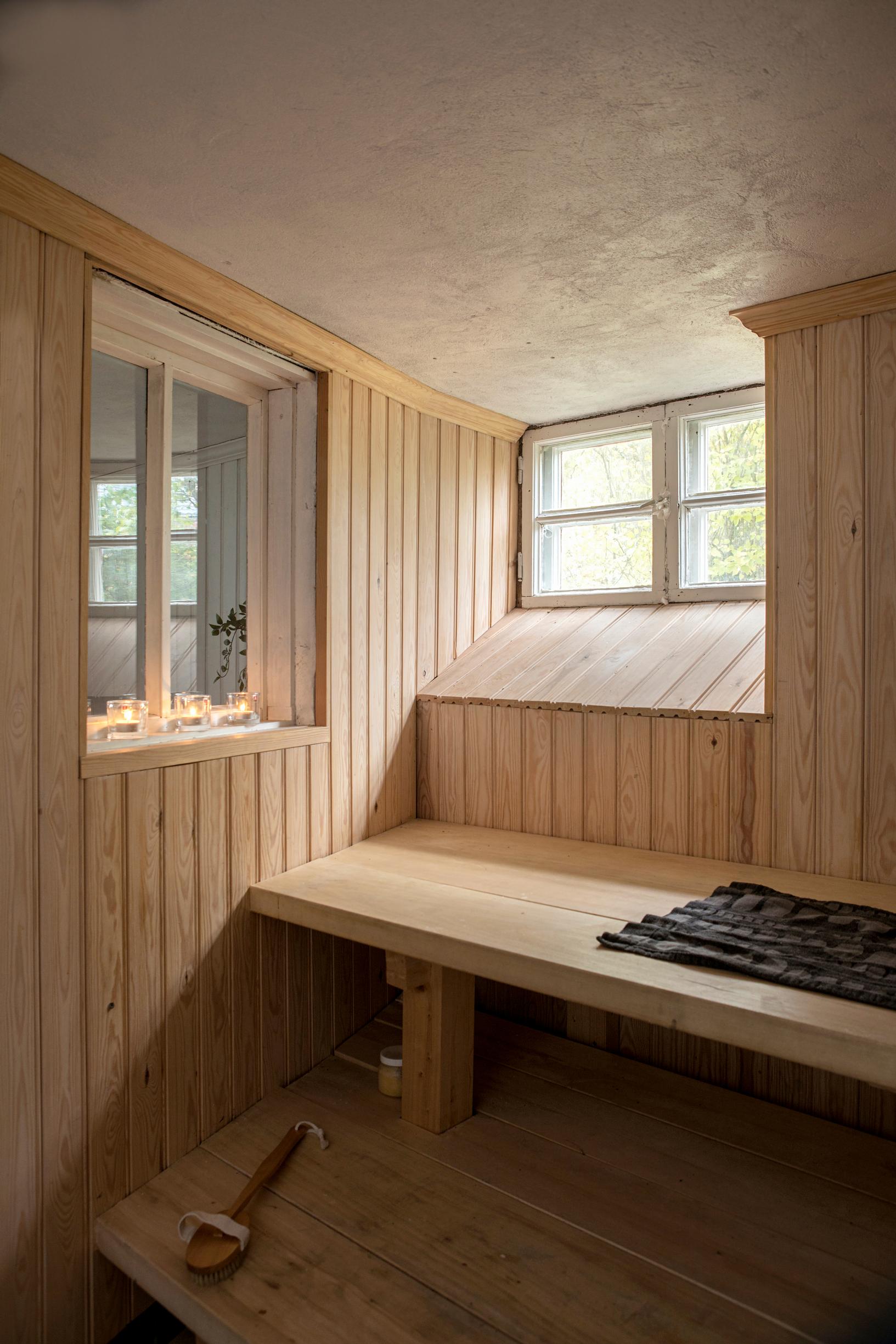 A sauna flooded with light