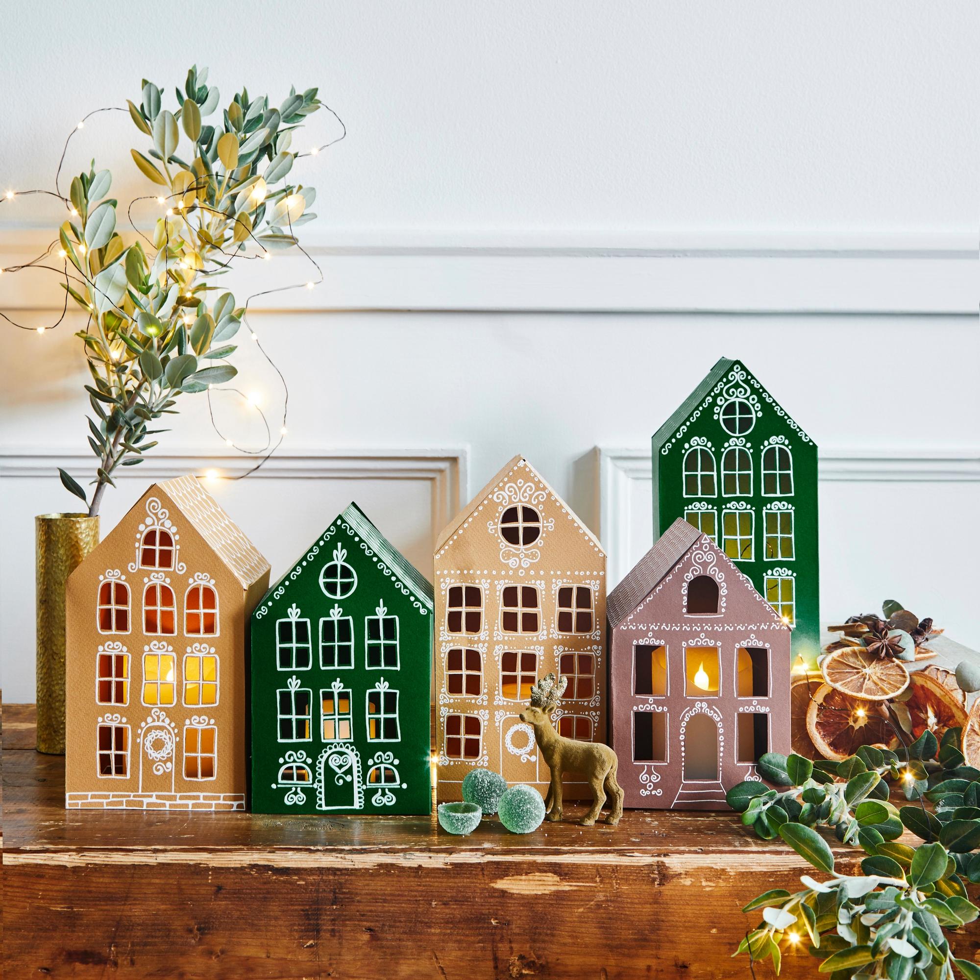 Light up your windows with gingerbread-style lanterns: create an idyllic paper village