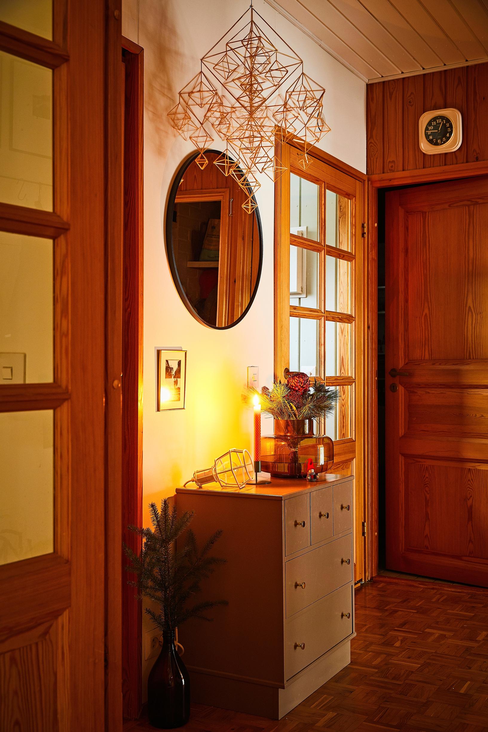 The entryway dressed for Christmas.