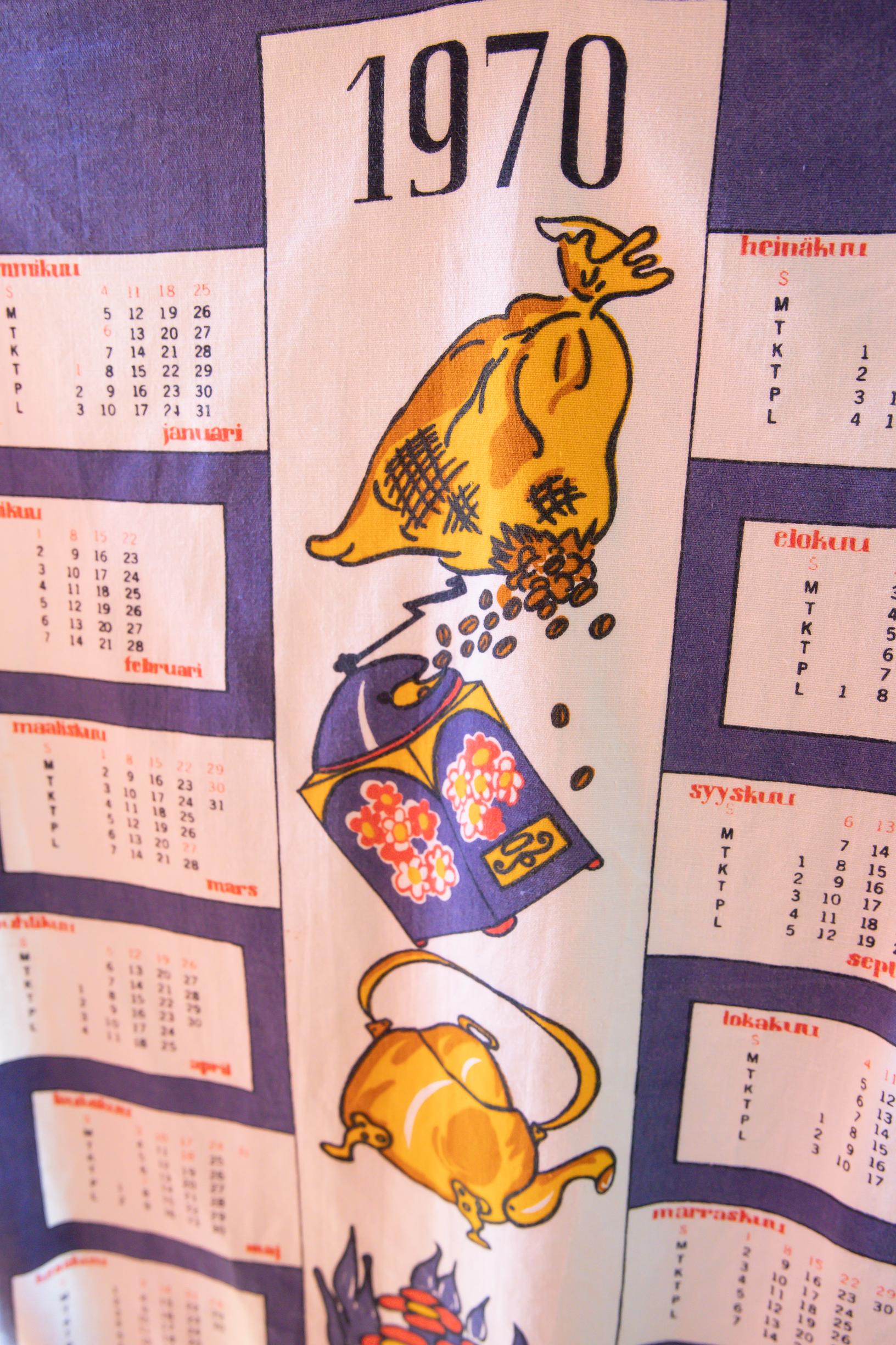 a 1970 calendar tea towel