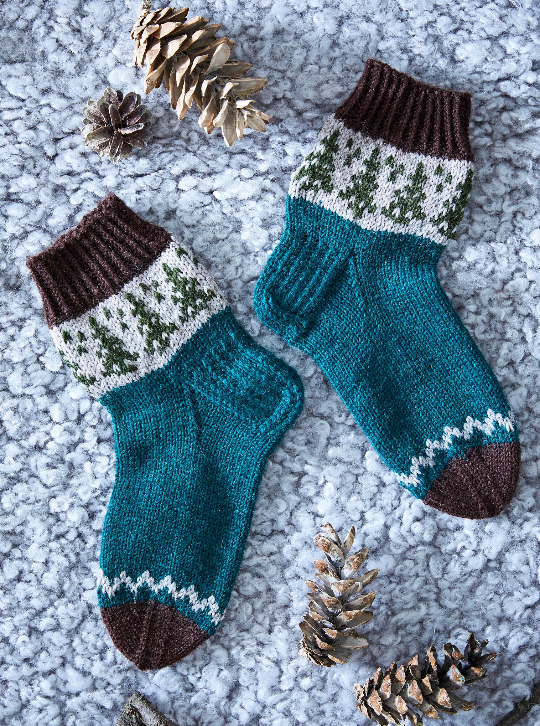 Spruce tree socks on a surface