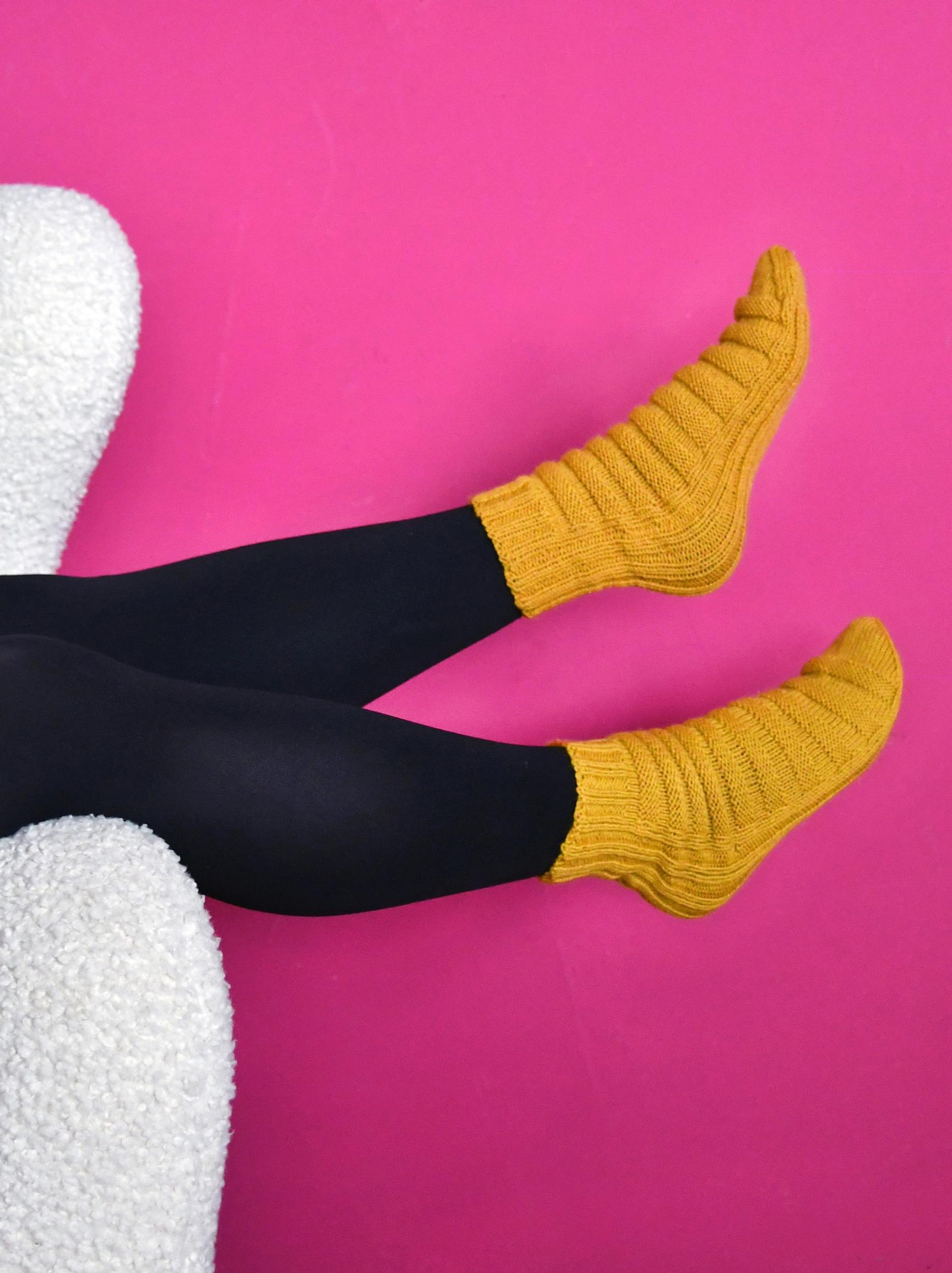 Banana socks being worn