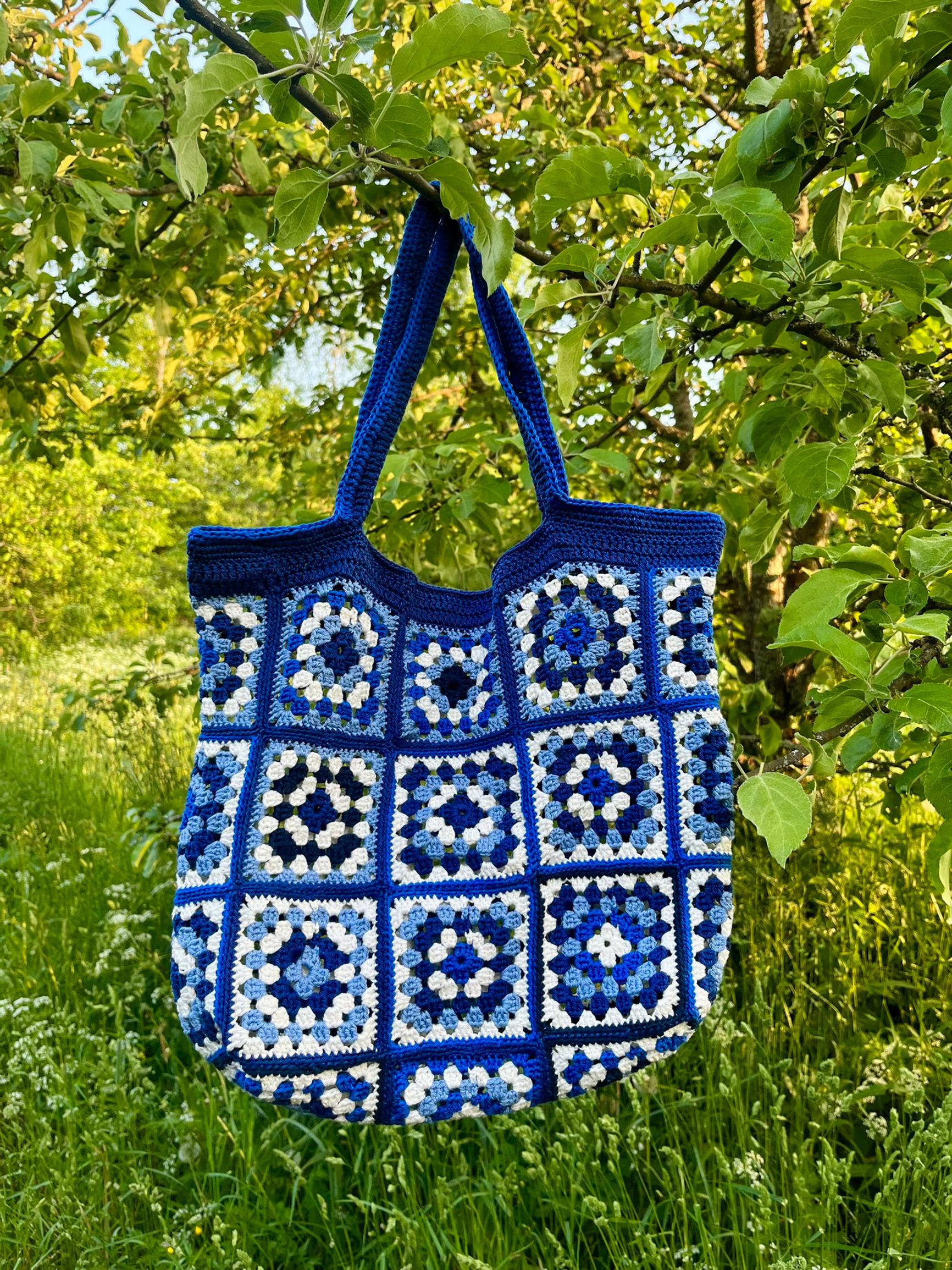 A bag crocheted from granny squares