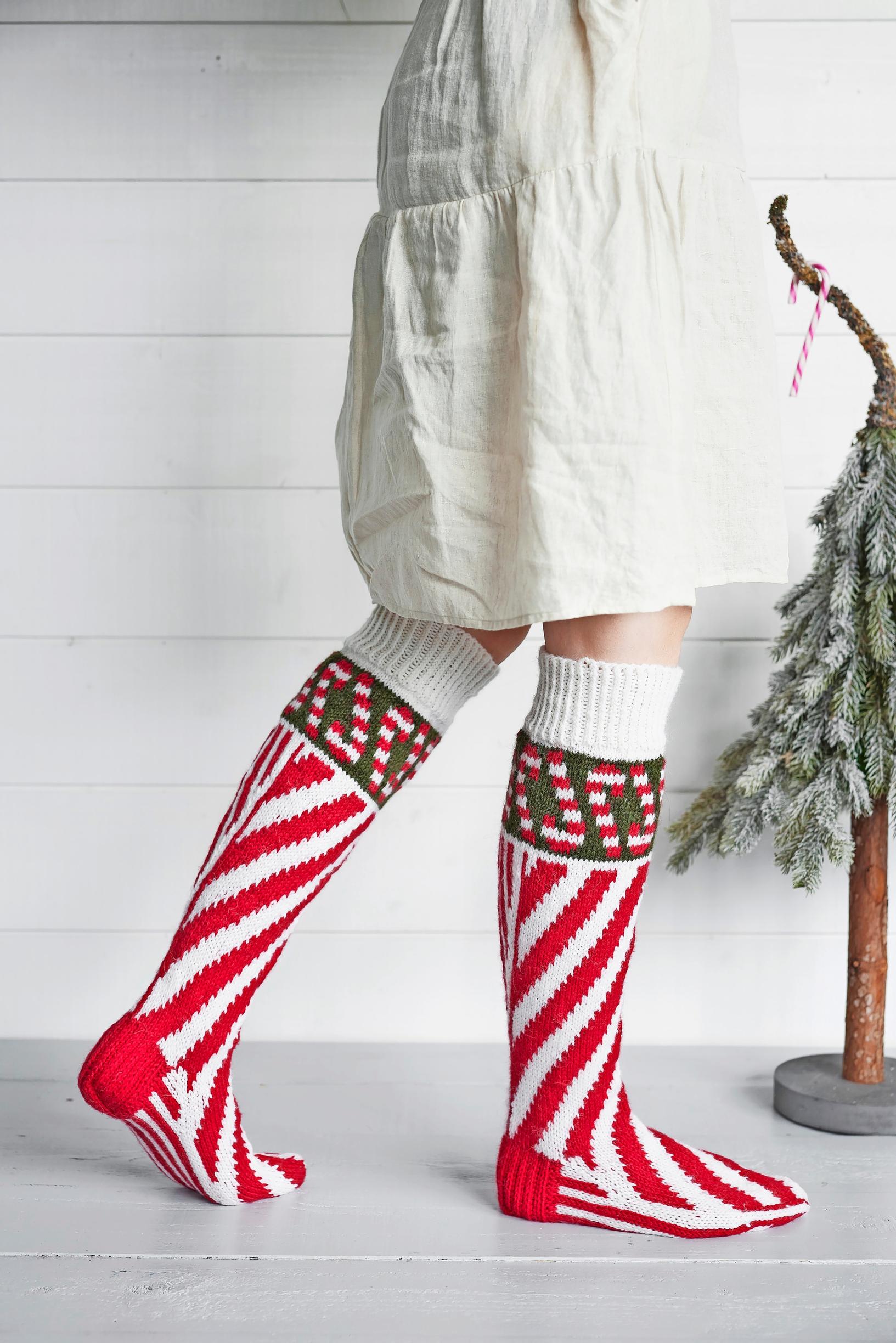 Red-and-white wool socks
