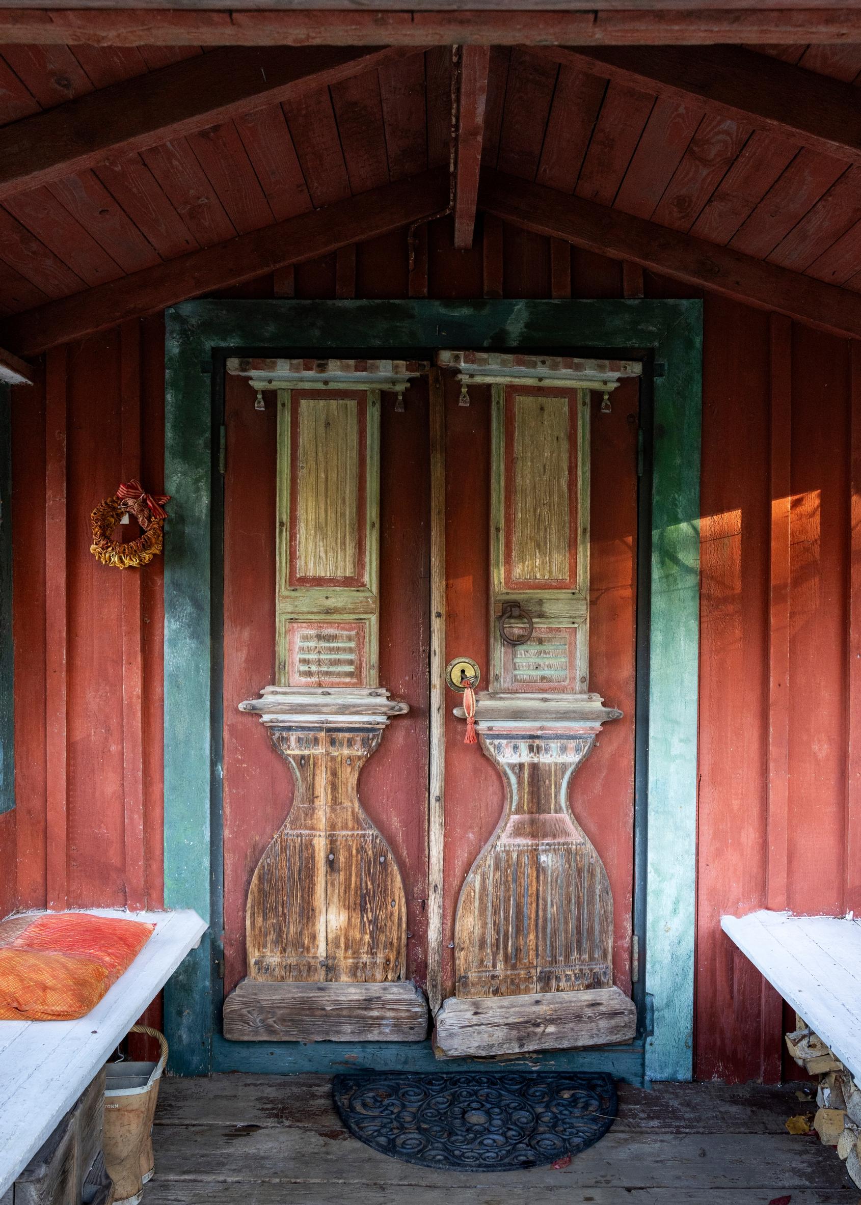 An old, ornamented and painted door.