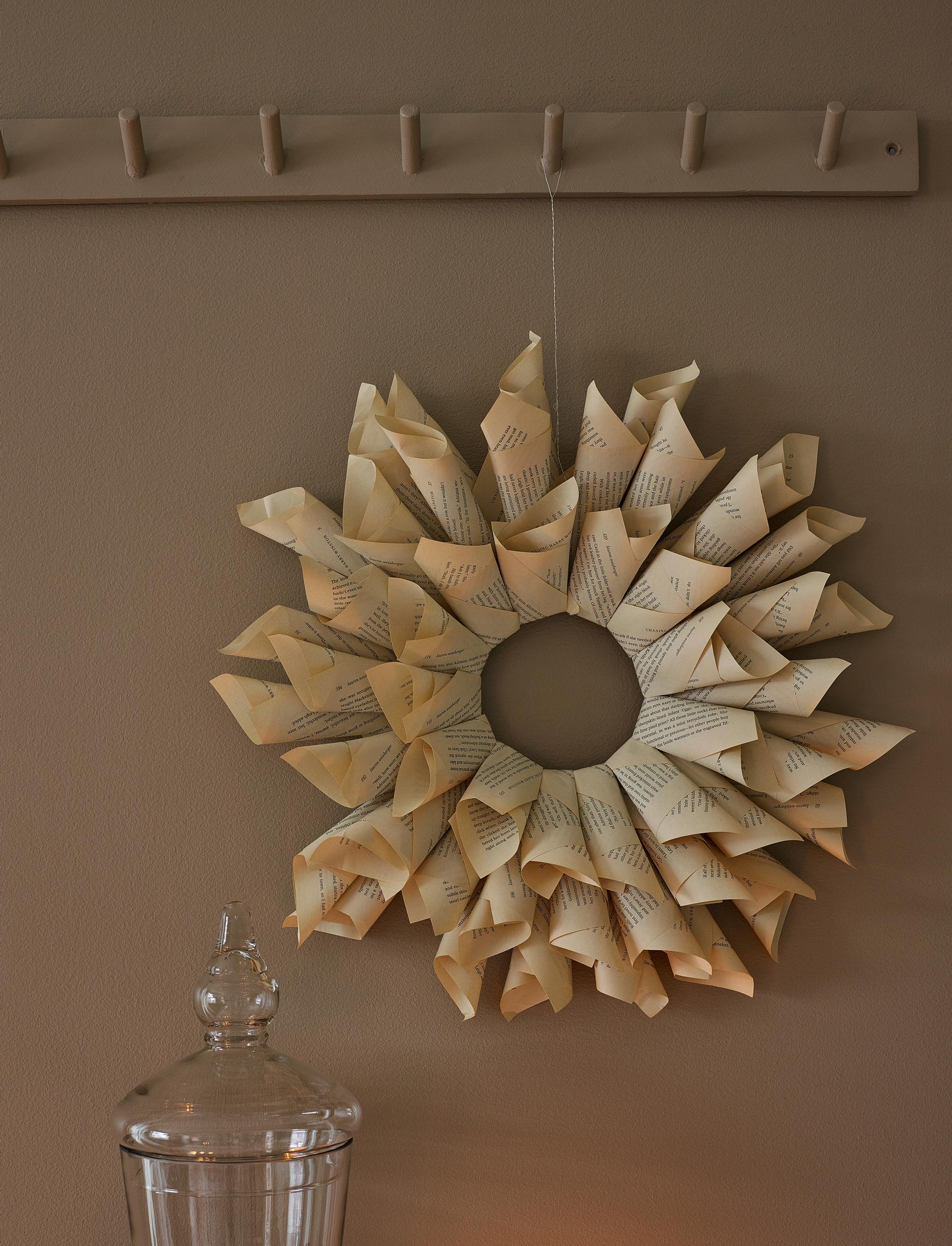 Christmas wreath made from an old book