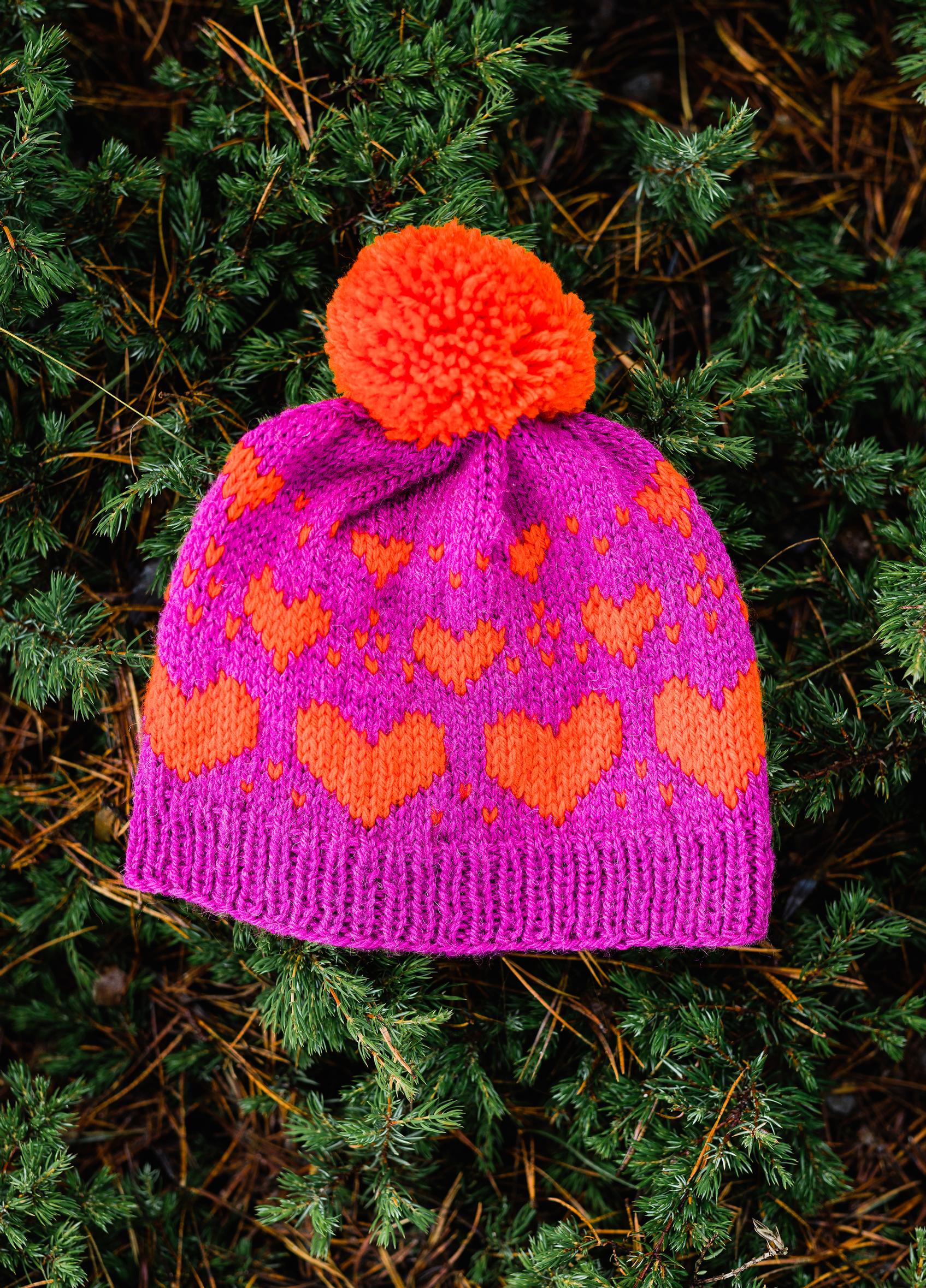 Heart beanie on a surface
