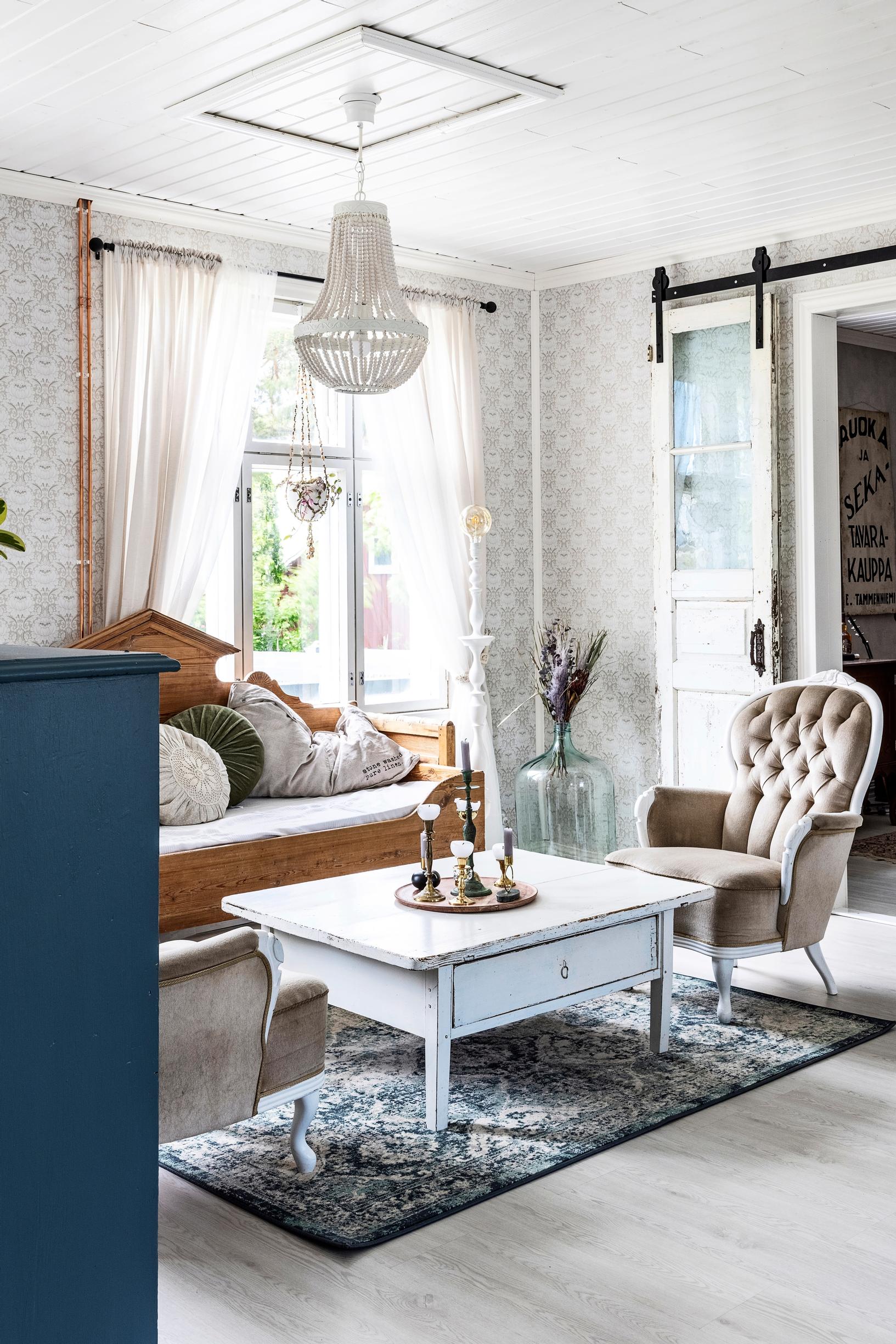 A sitting area assembled from old furniture