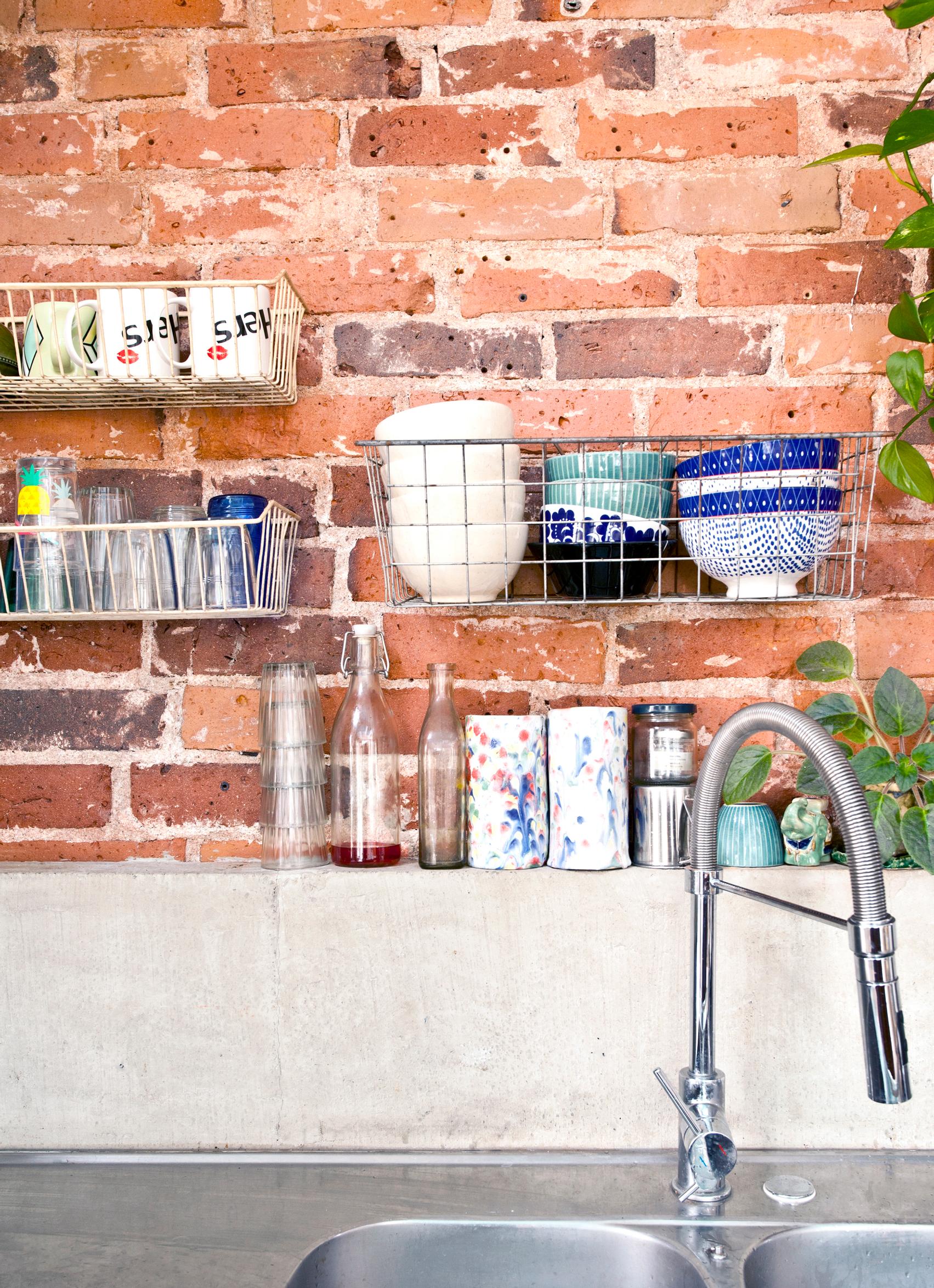 Dish shelves above the sink