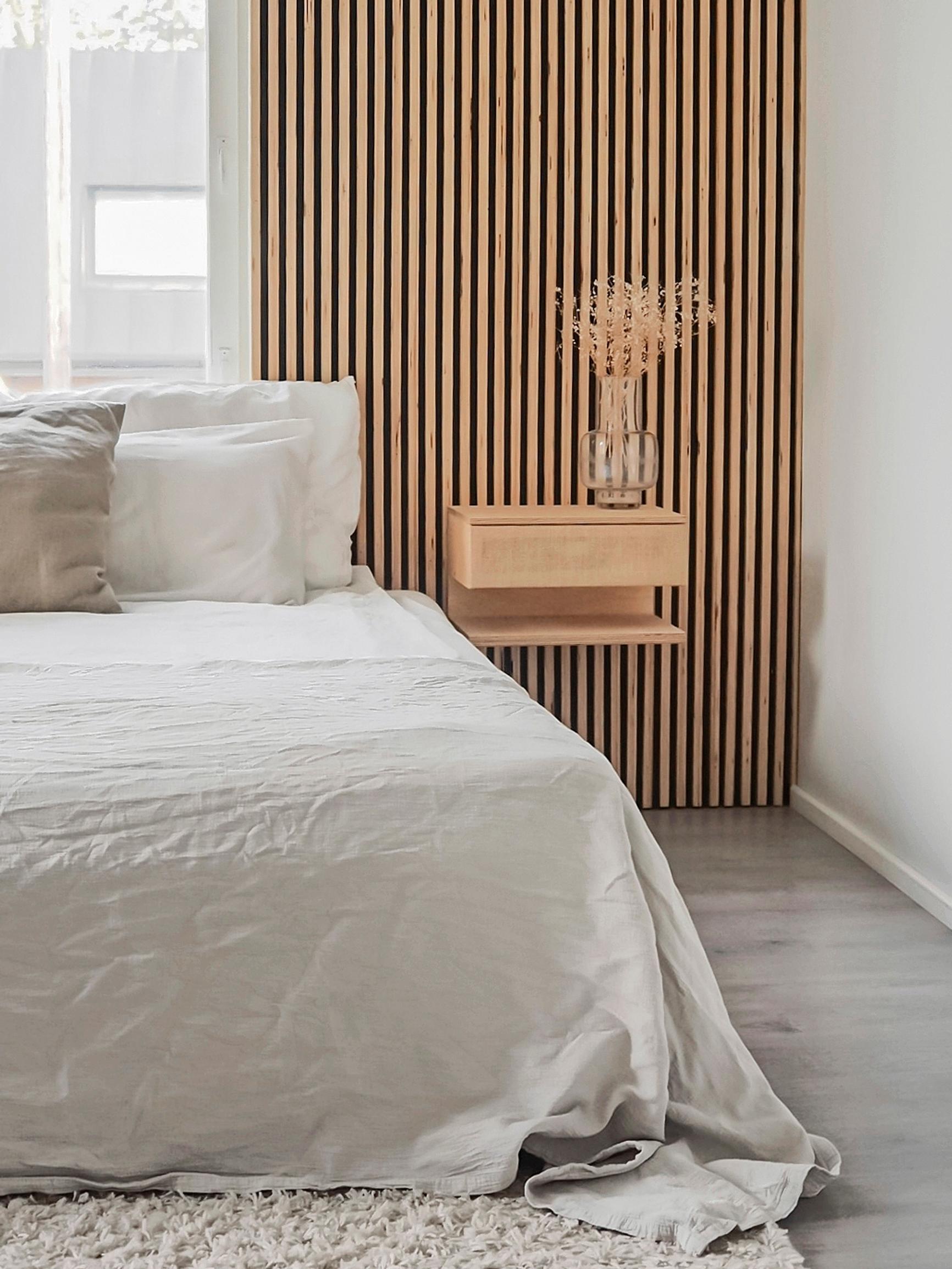 Make a sleek wall-mounted bedside table that fits even the smallest space