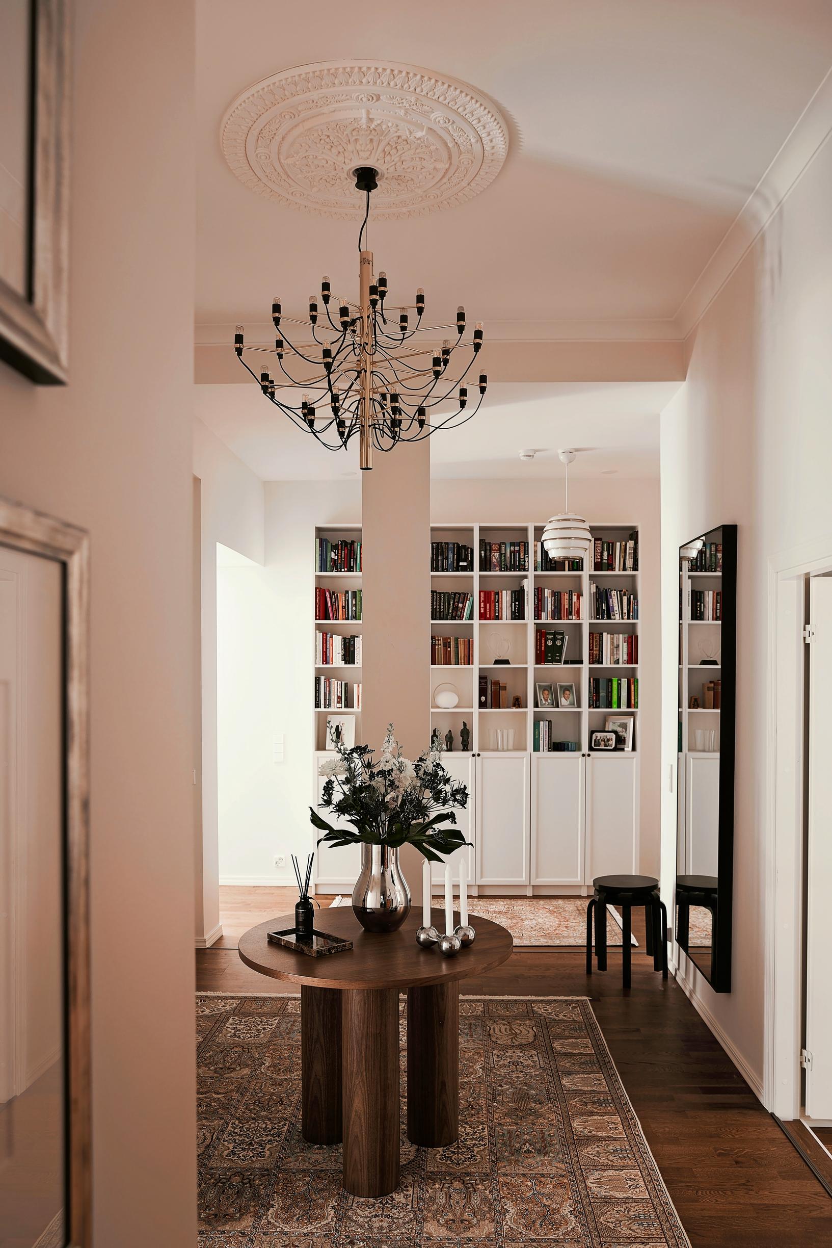 A hall bookcase built from Ikea Billy frames