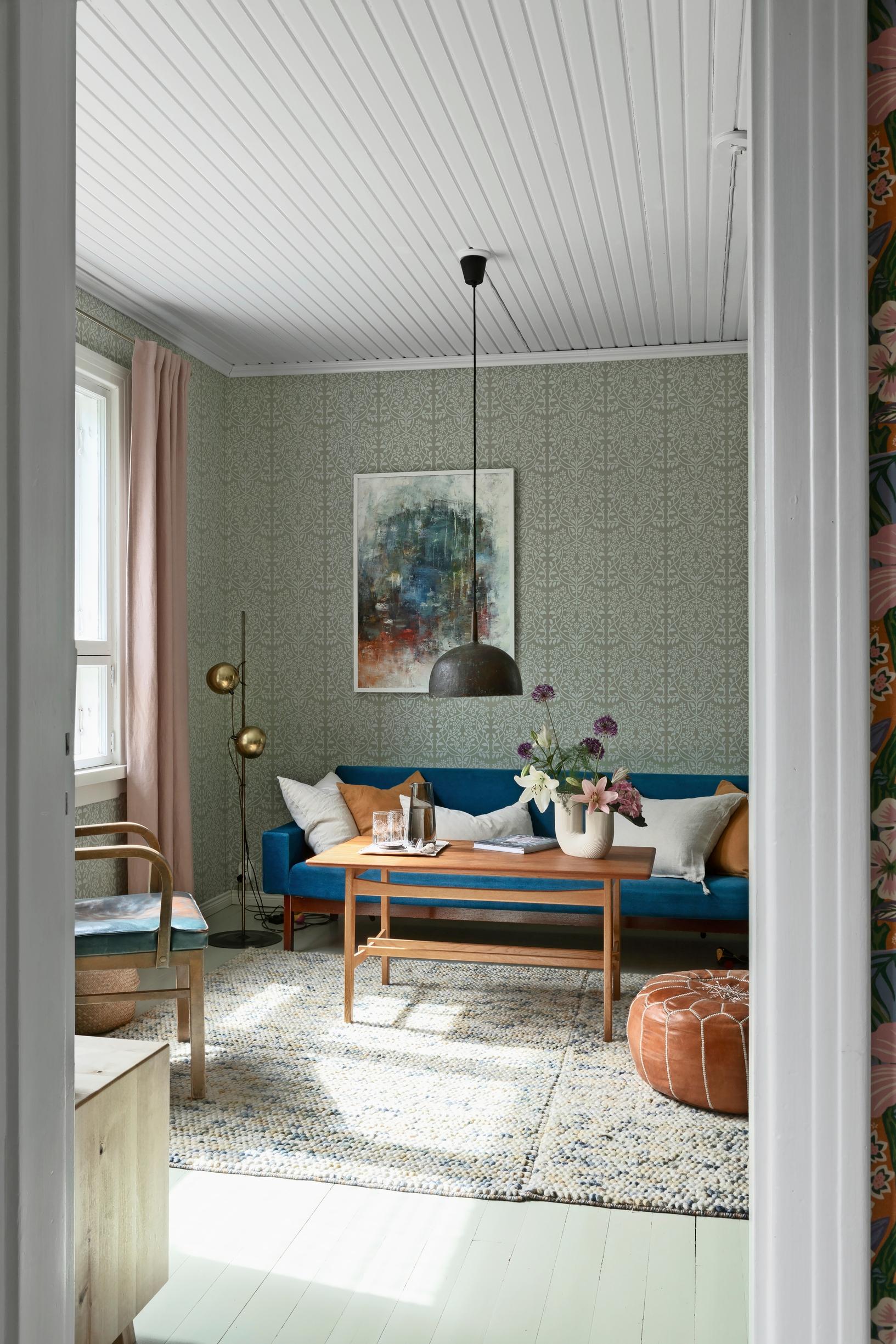 Turquoise sofa in the living room