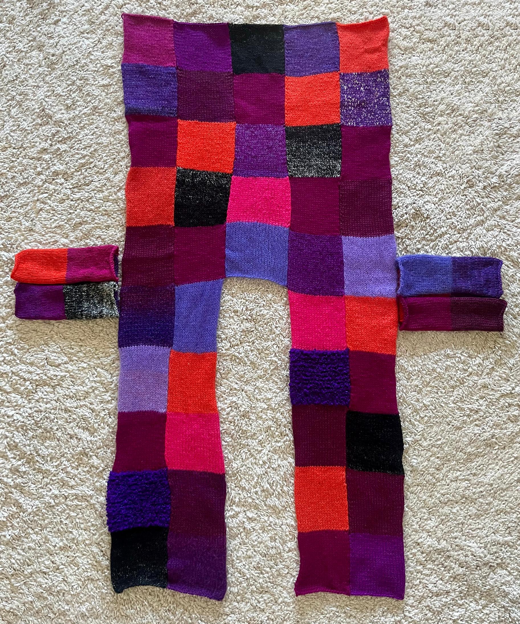 Knit patchwork cardigan, attaching sleeves
