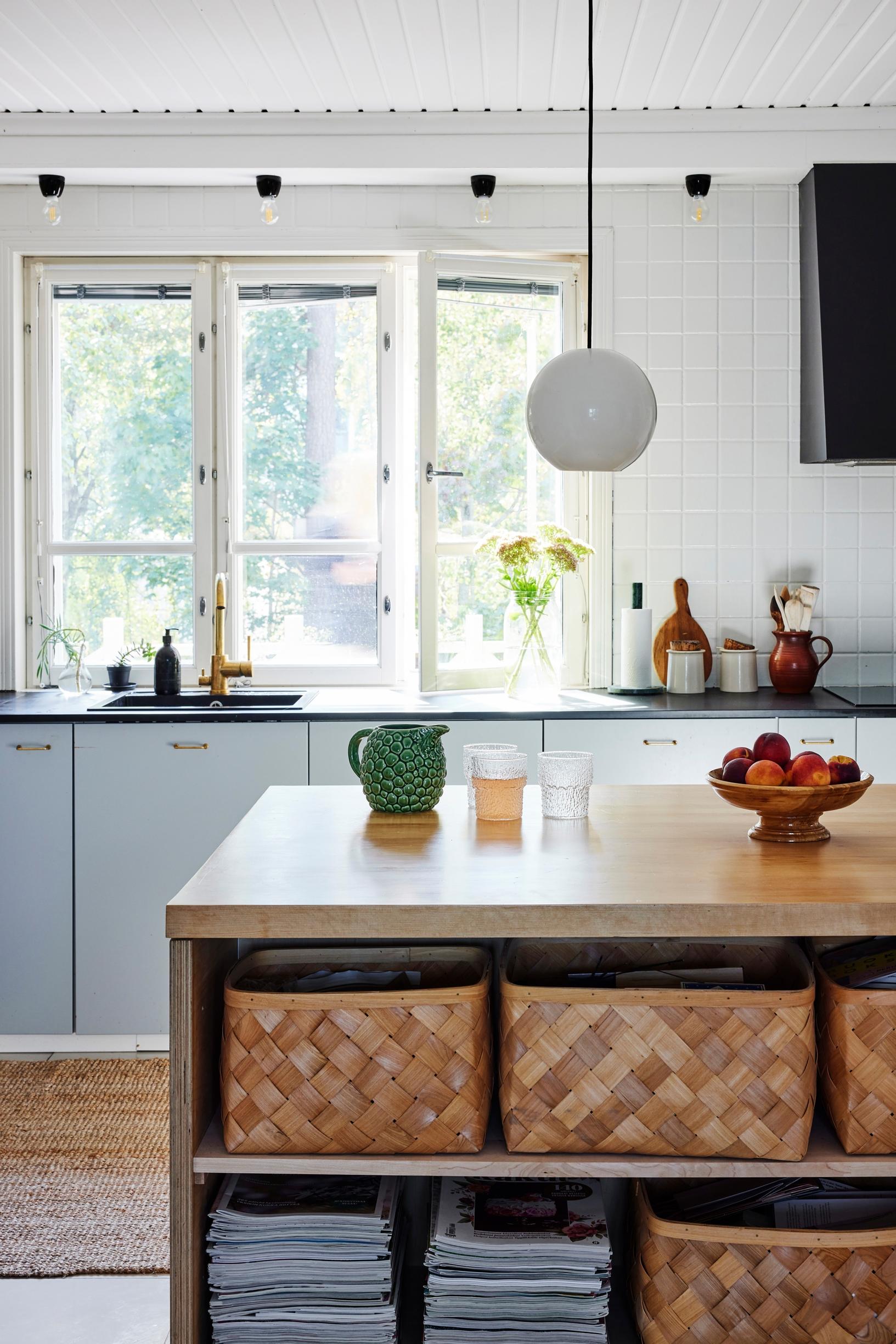 A birch island in the kitchen