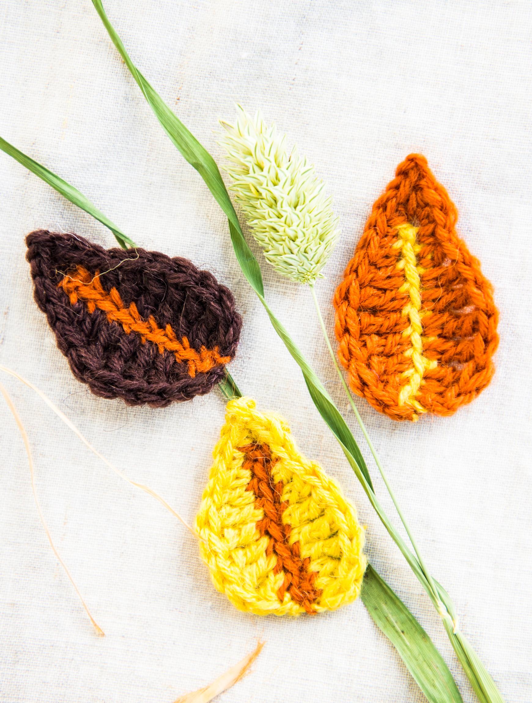 Crocheted birch leaves