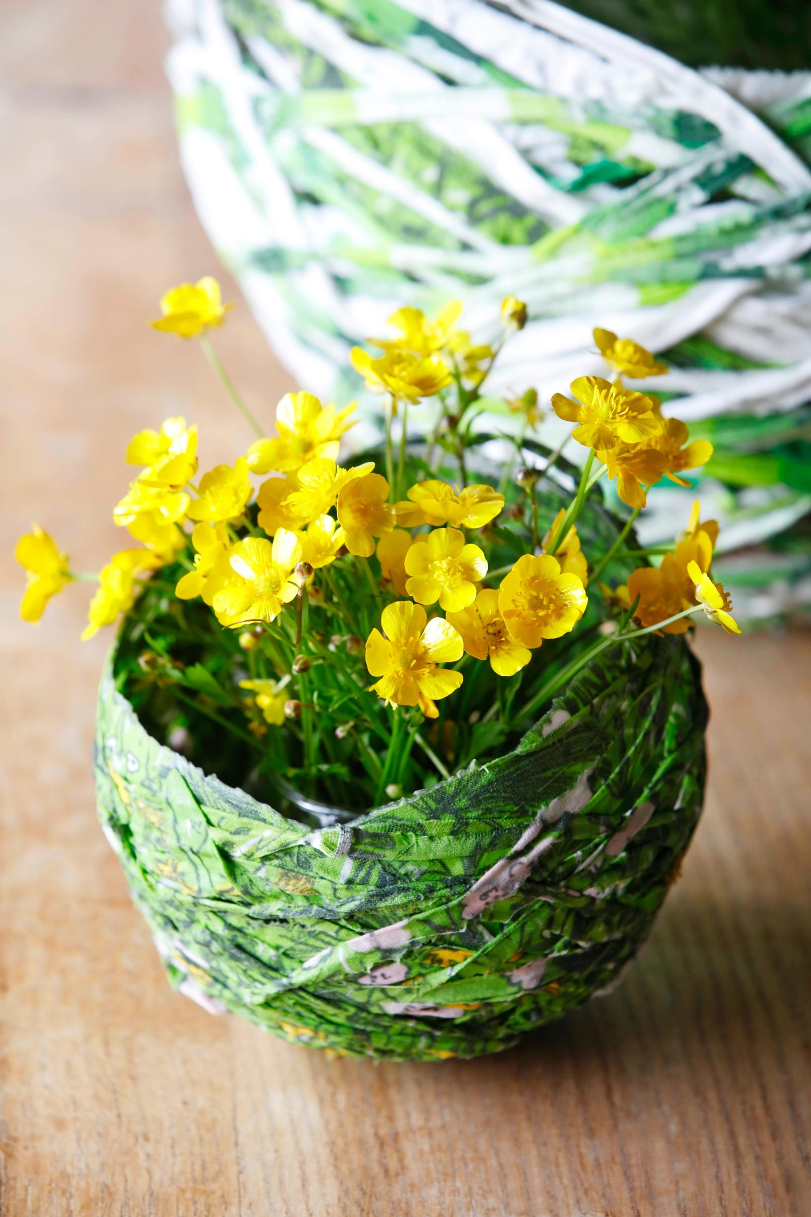 Meadow buttercups in a small strip bowl