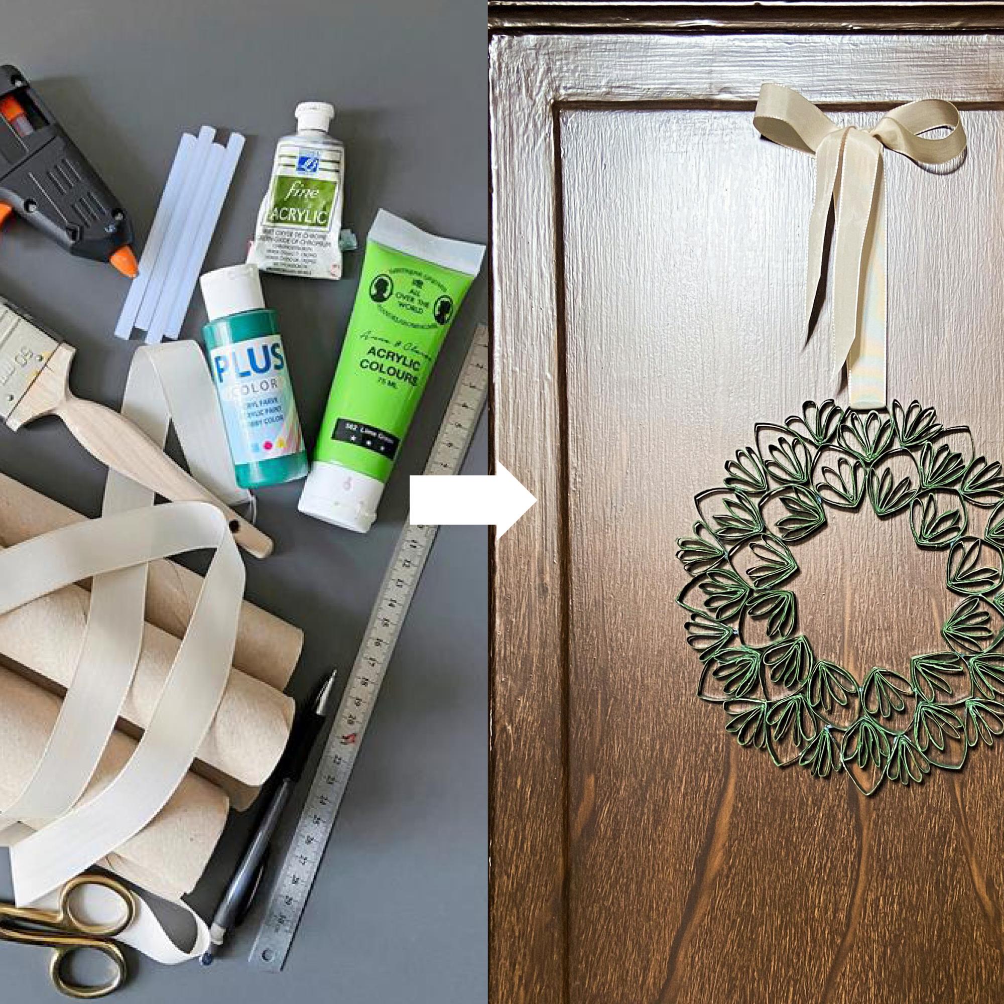 It's actually cardboard! Make a faux fir wreath from paper towel rolls