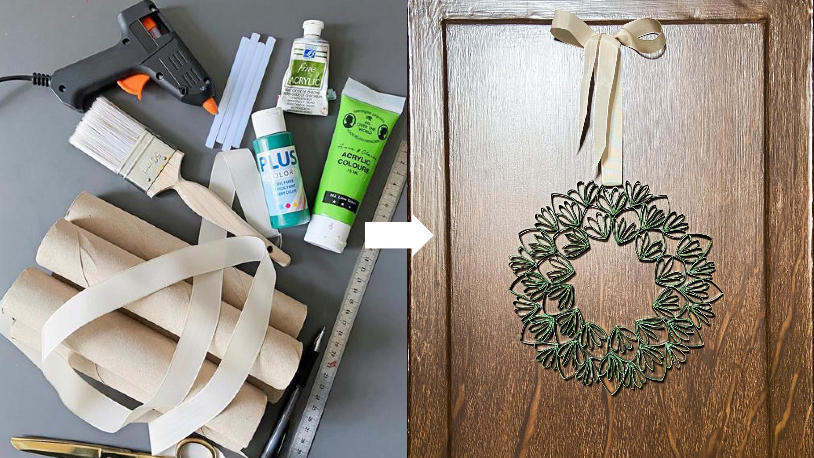 It's actually cardboard! Make a faux fir wreath from paper towel rolls
