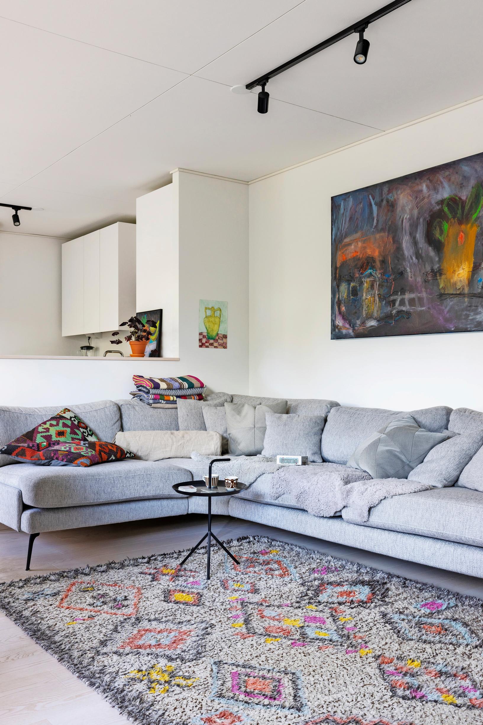 A gray sofa in the living room