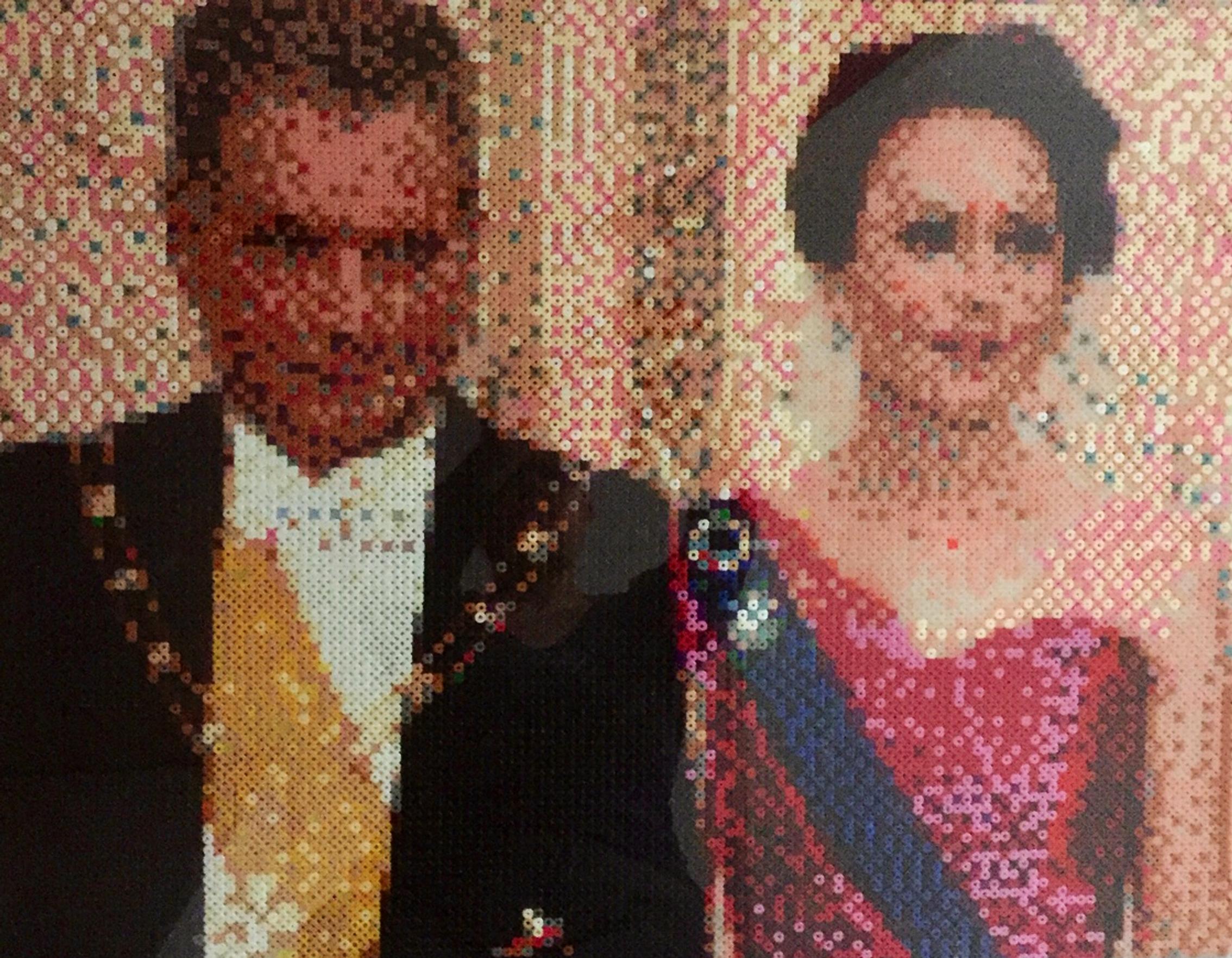 Hama bead portrait of Sauli Niinistö and Jenni Haukio