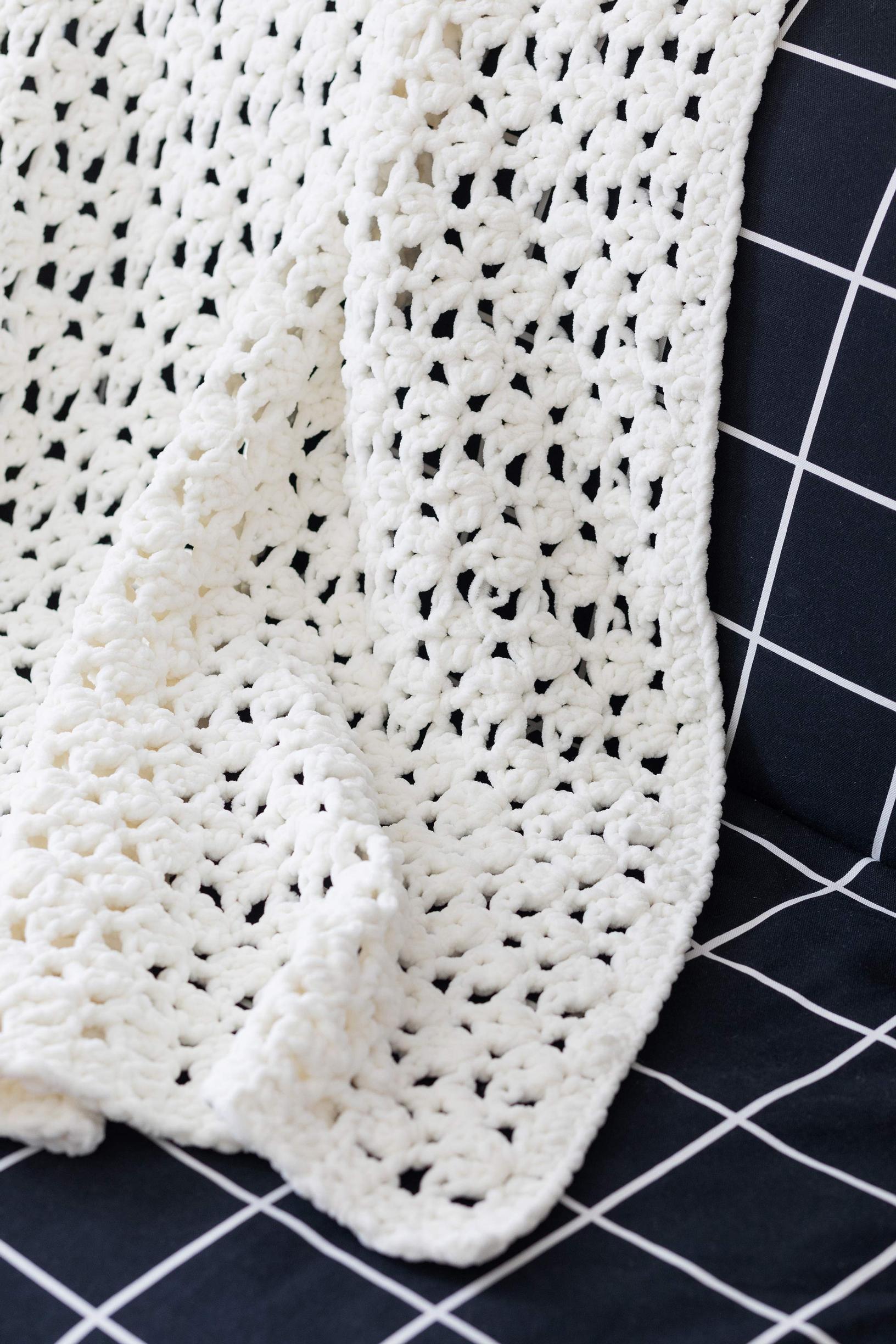 Close-up of the crocheted throw blanket