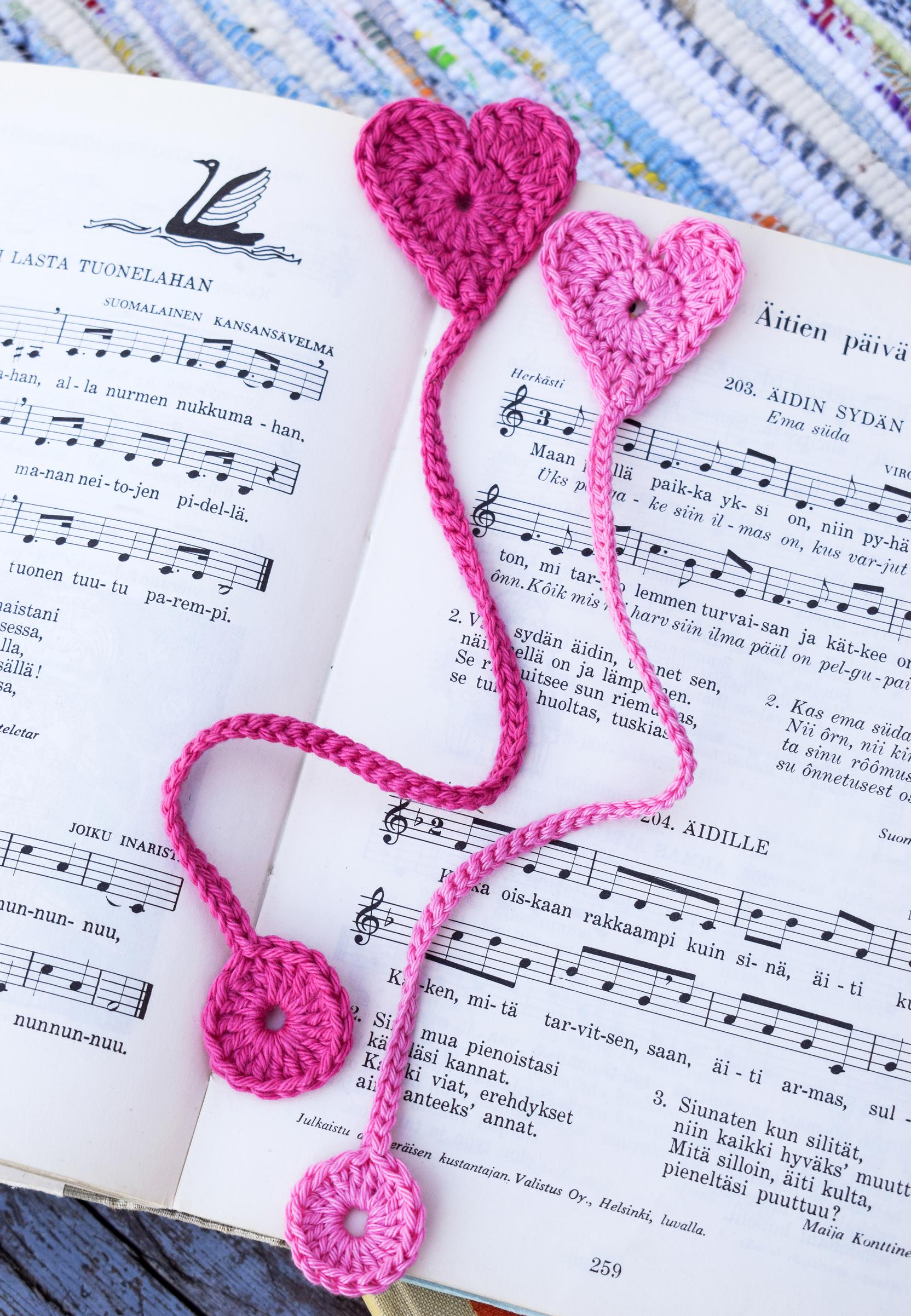 Crocheted heart bookmarks