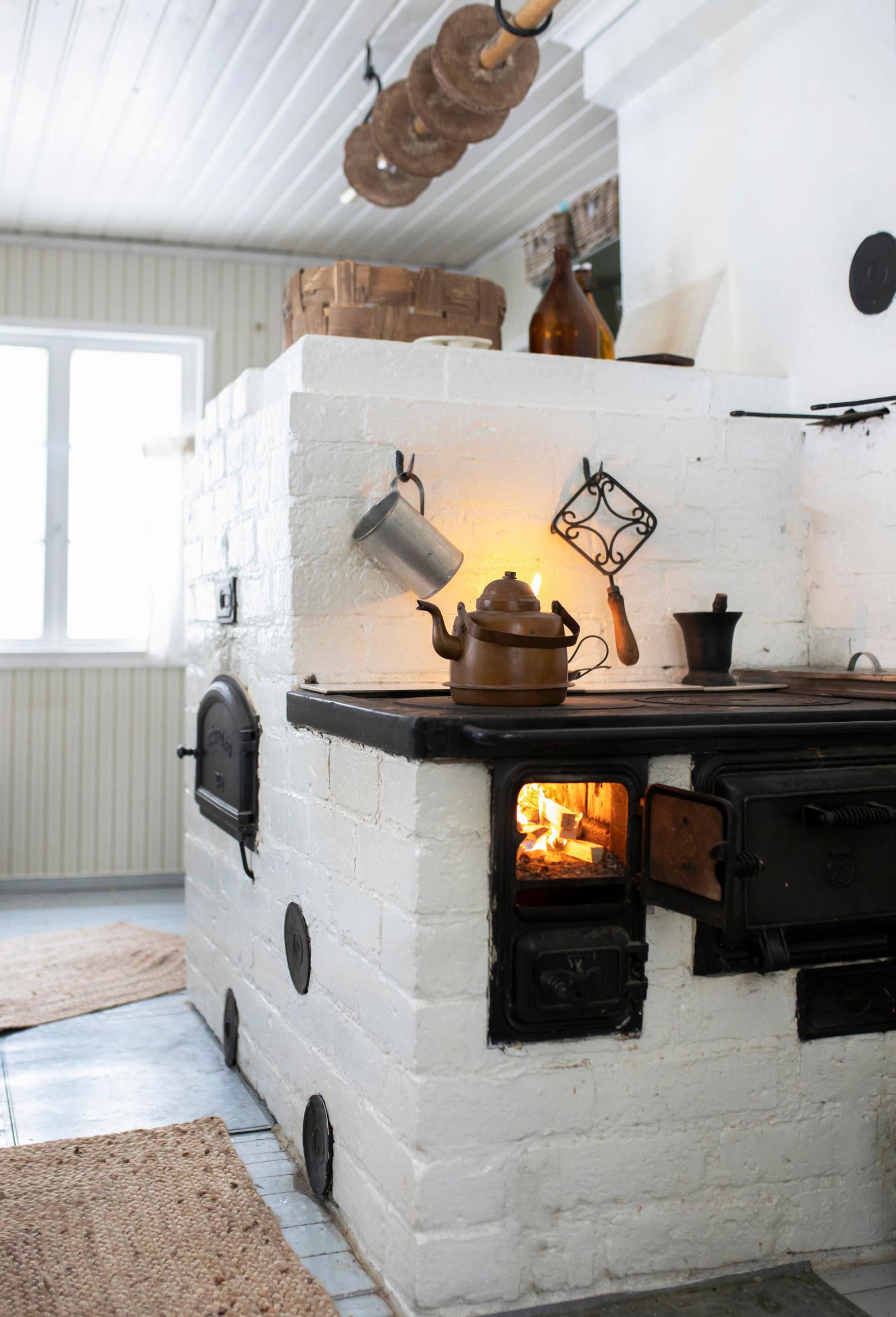 Fire burning in the old wood-burning stove