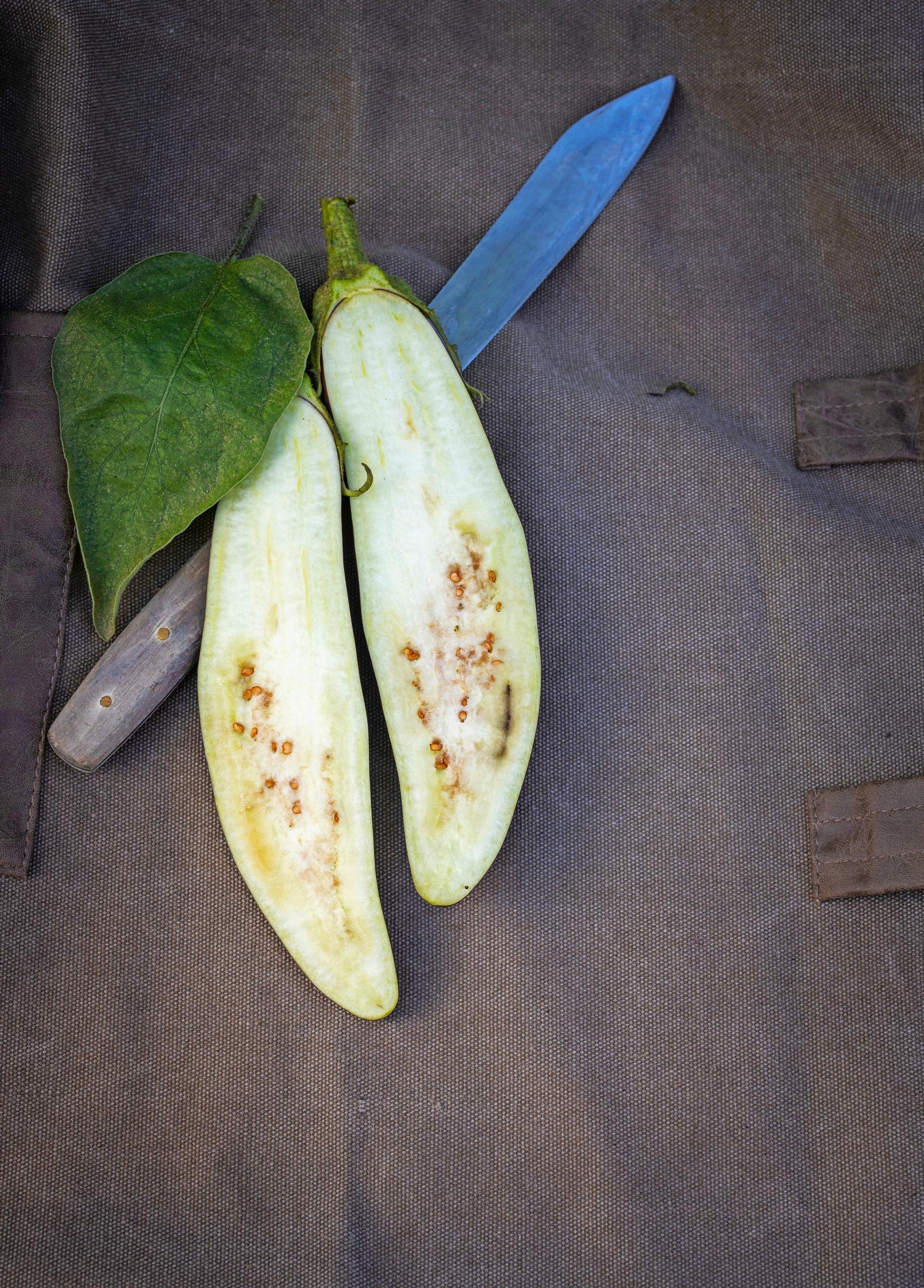 Halved eggplant