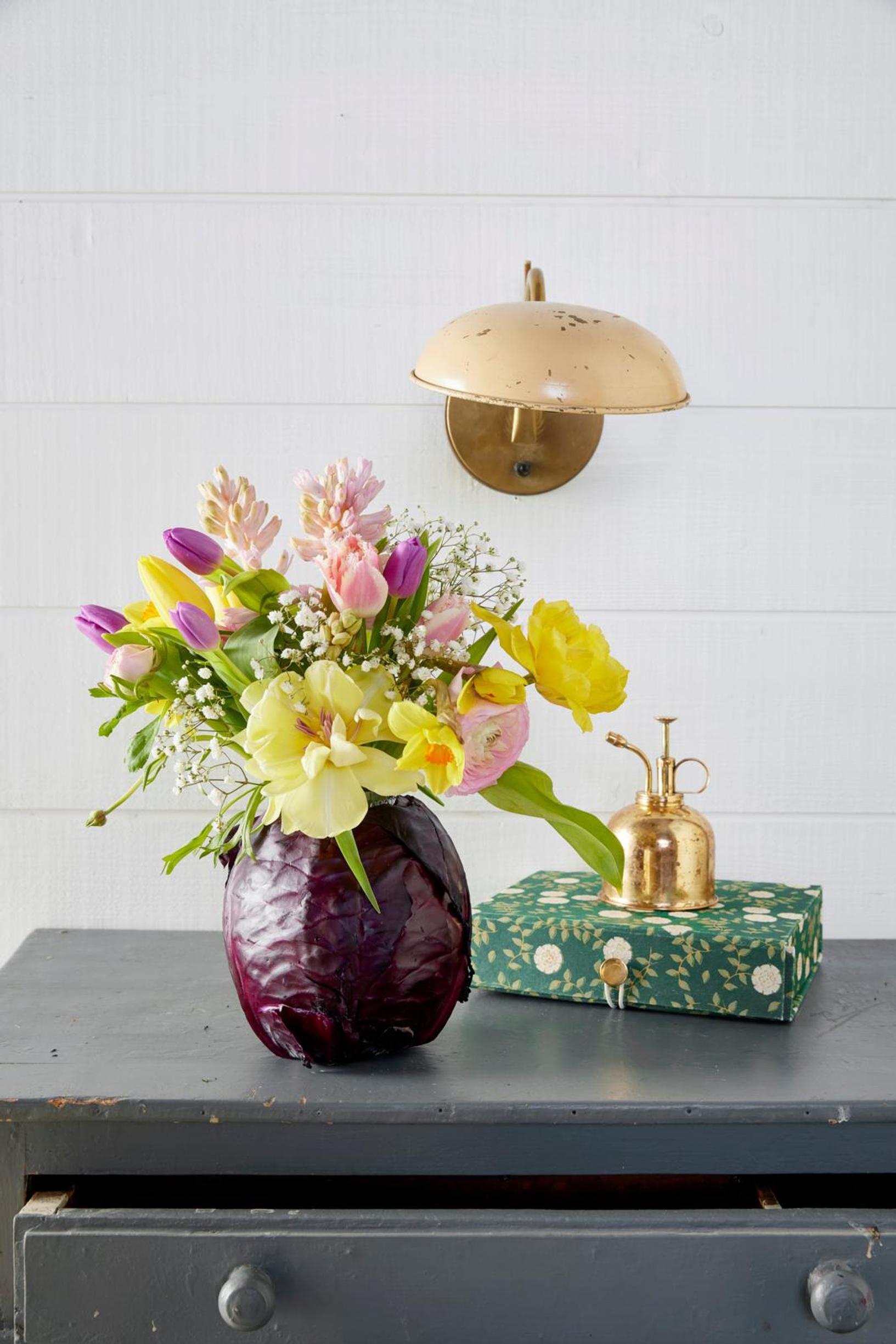 A bouquet arranged in a cabbage.