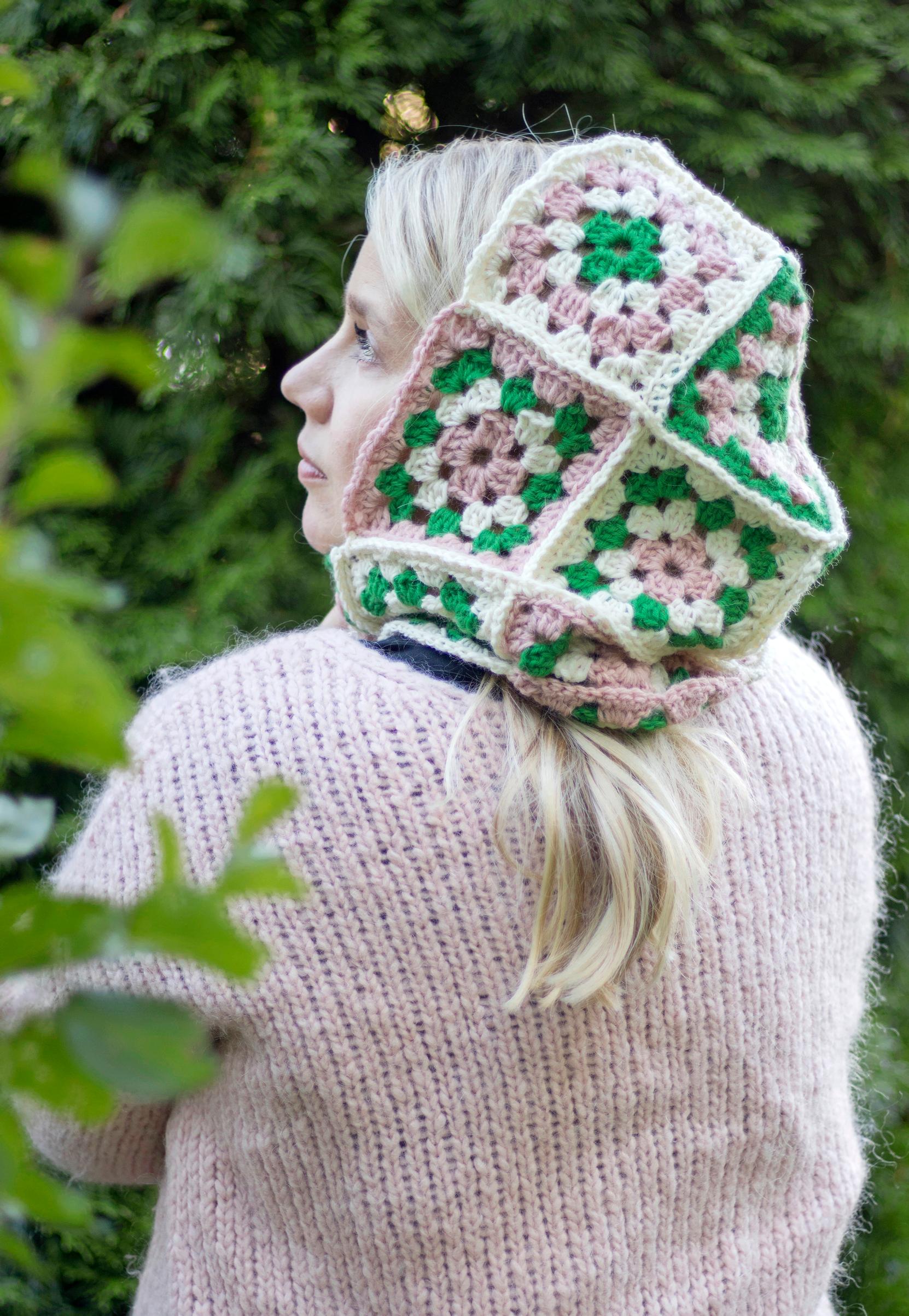 Crocheted hood from granny squares