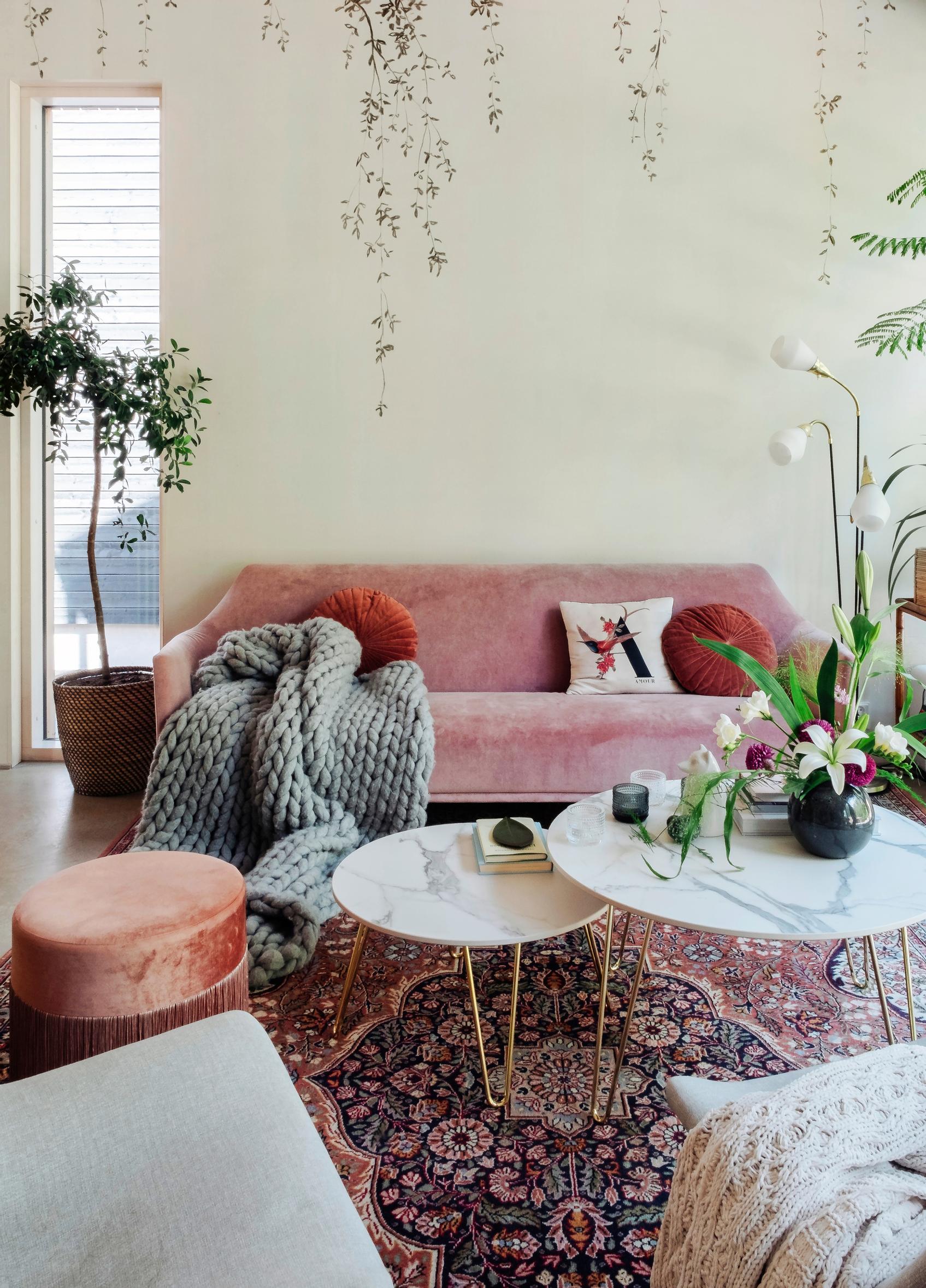 Sandberg’s Wabi Sabi panel wallpaper on the living room’s end wall