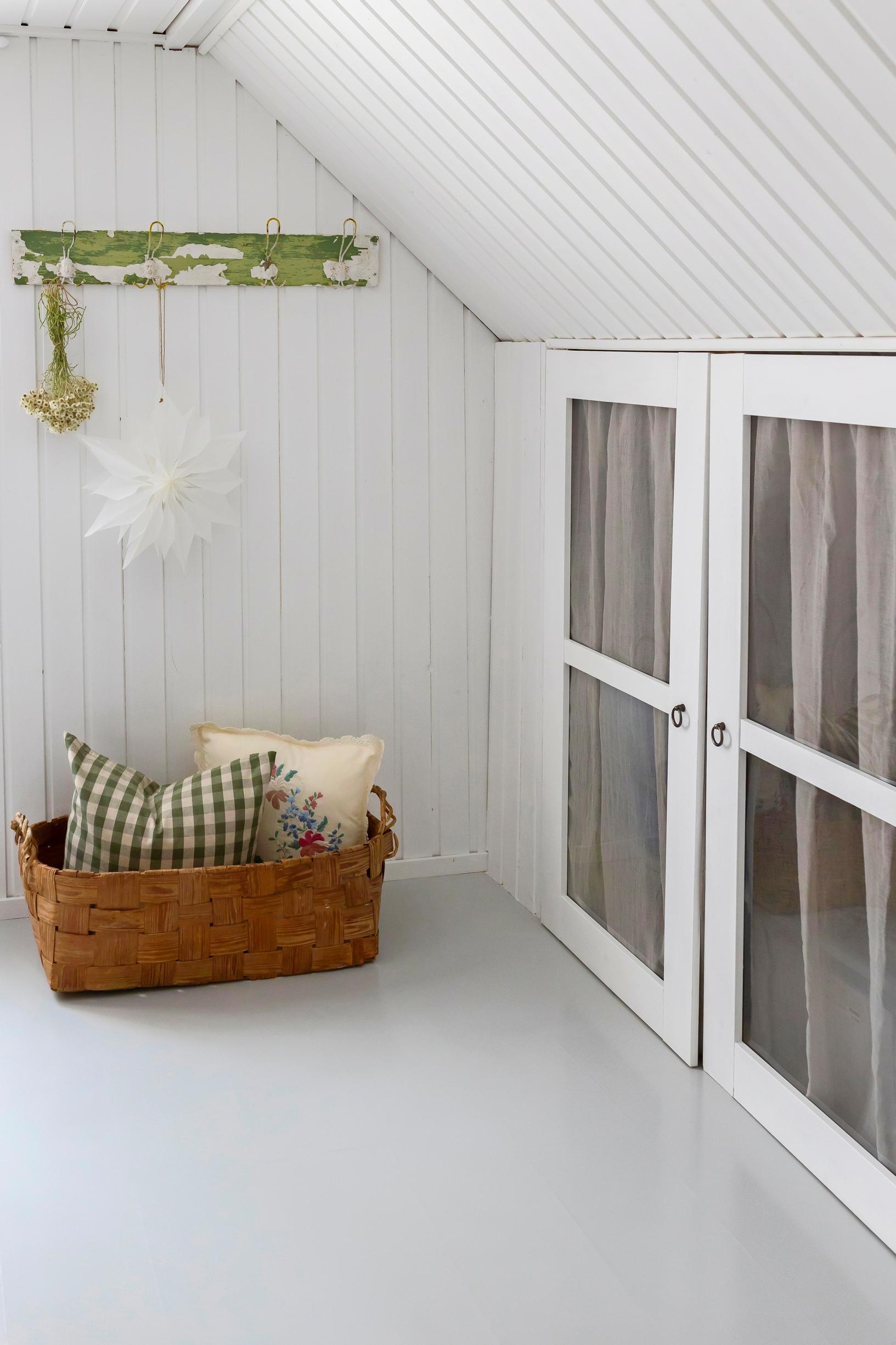 Storage cabinets under the slanted ceiling