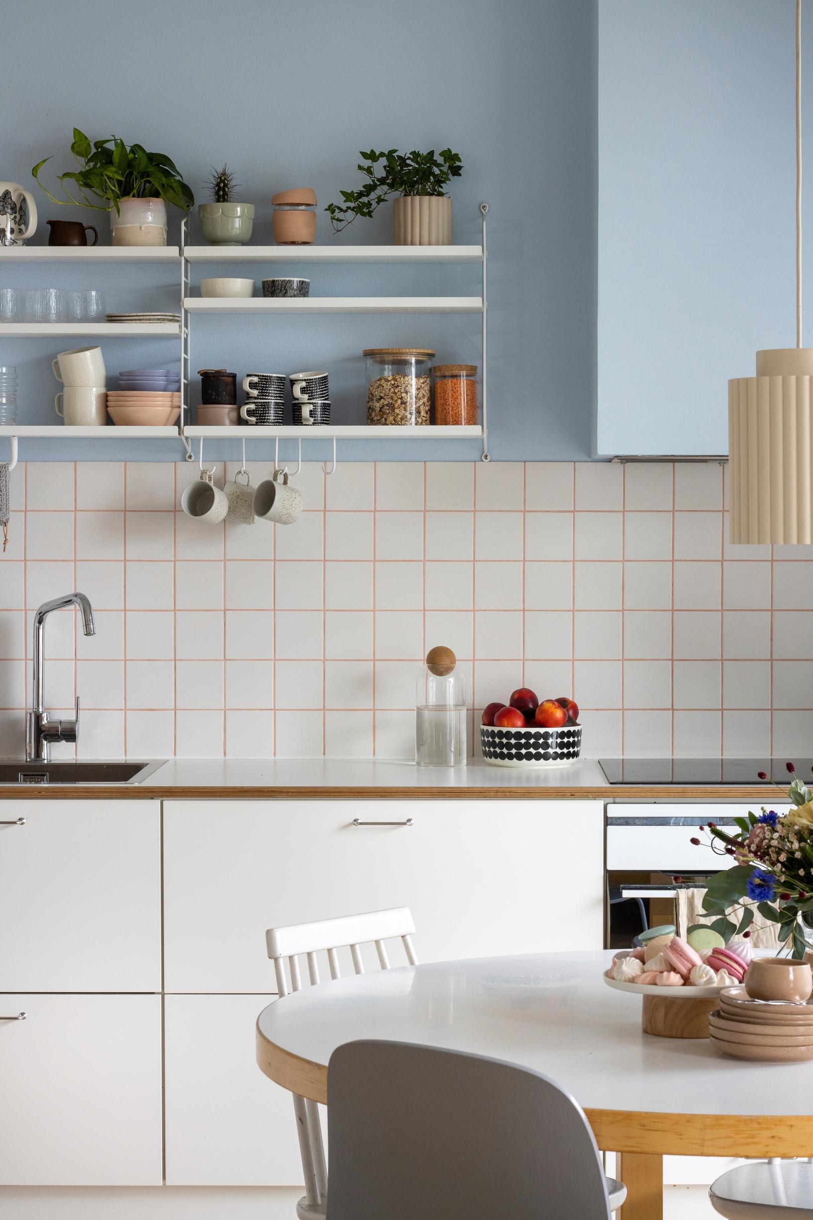 A modern kitchen without upper cabinets