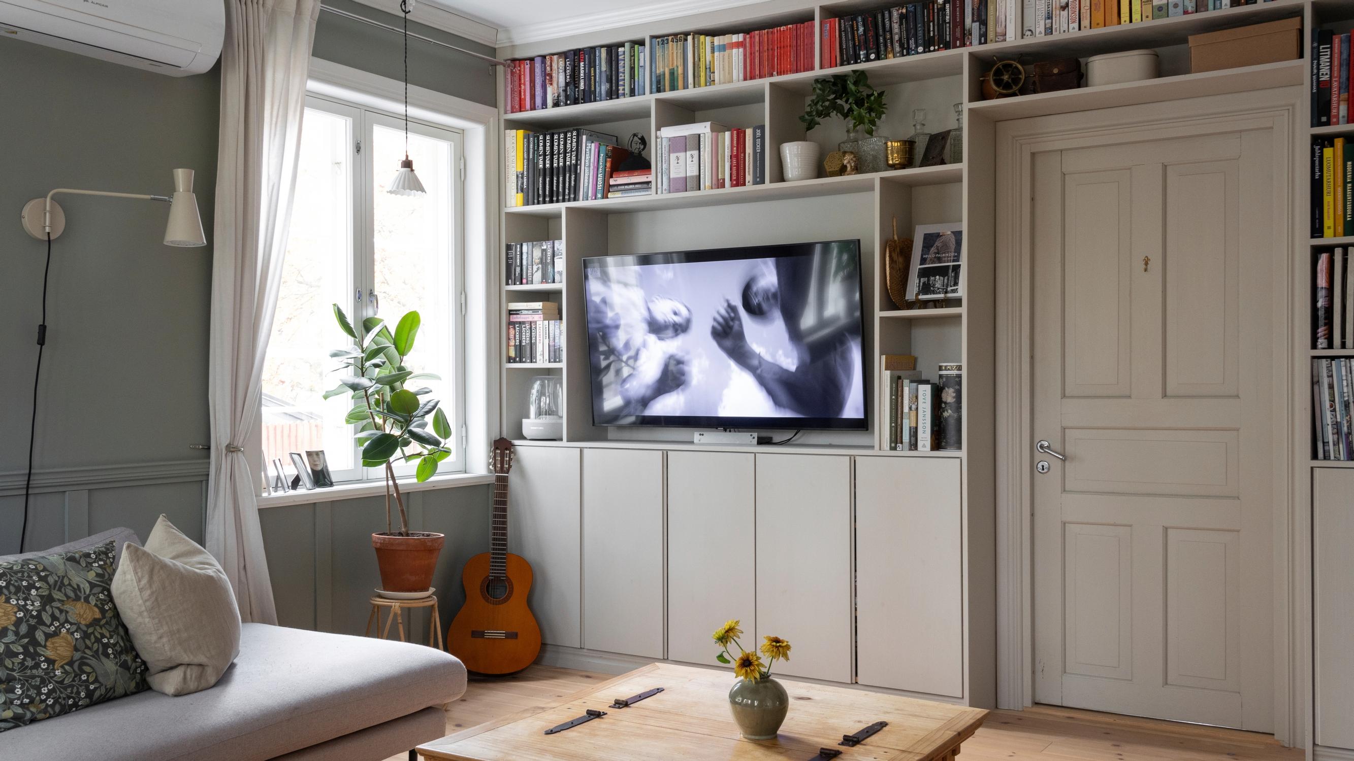 How to make a custom built-in bookshelf from Ikea pine cabinets and glued-laminated boards
