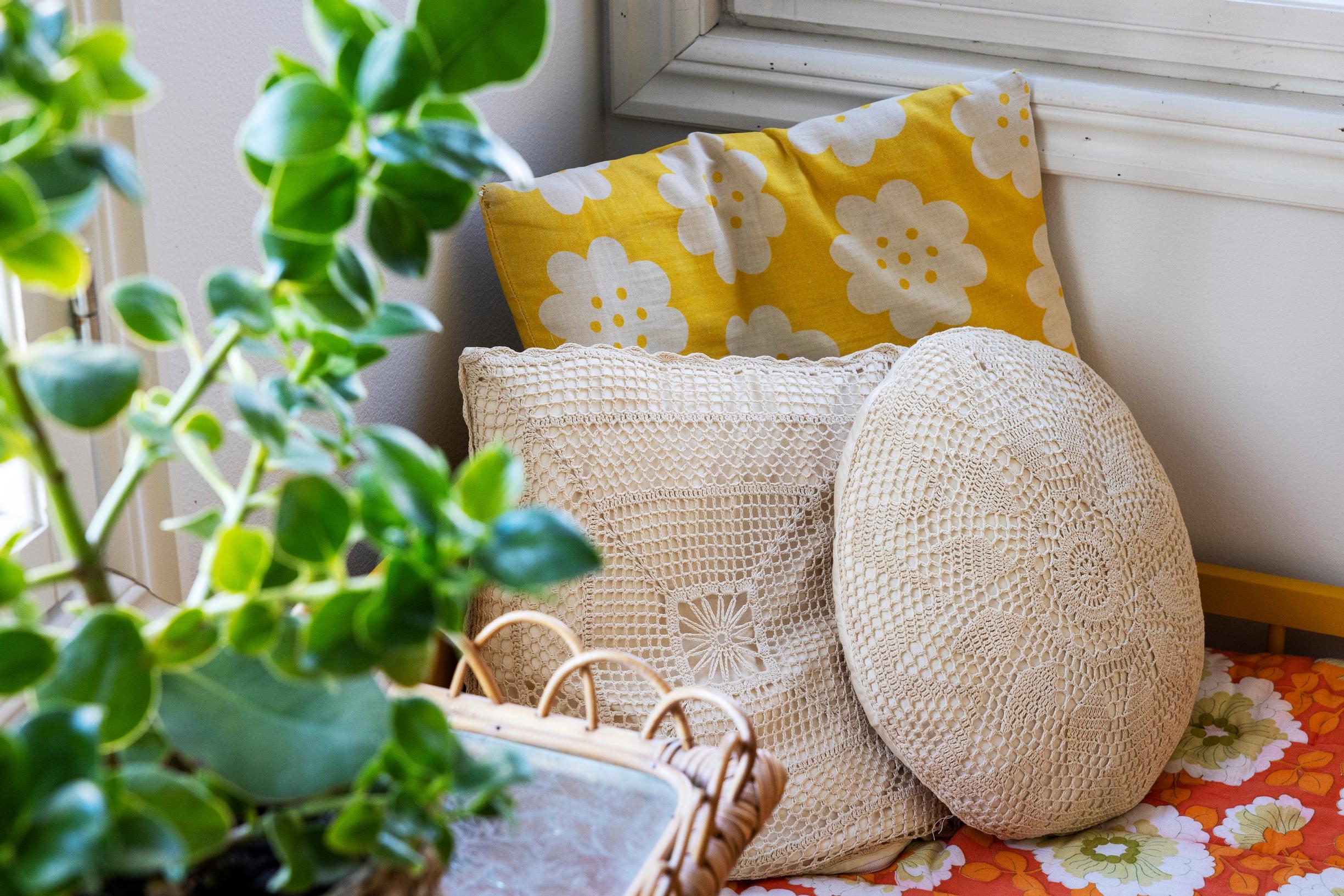 Crocheted pillow covers.