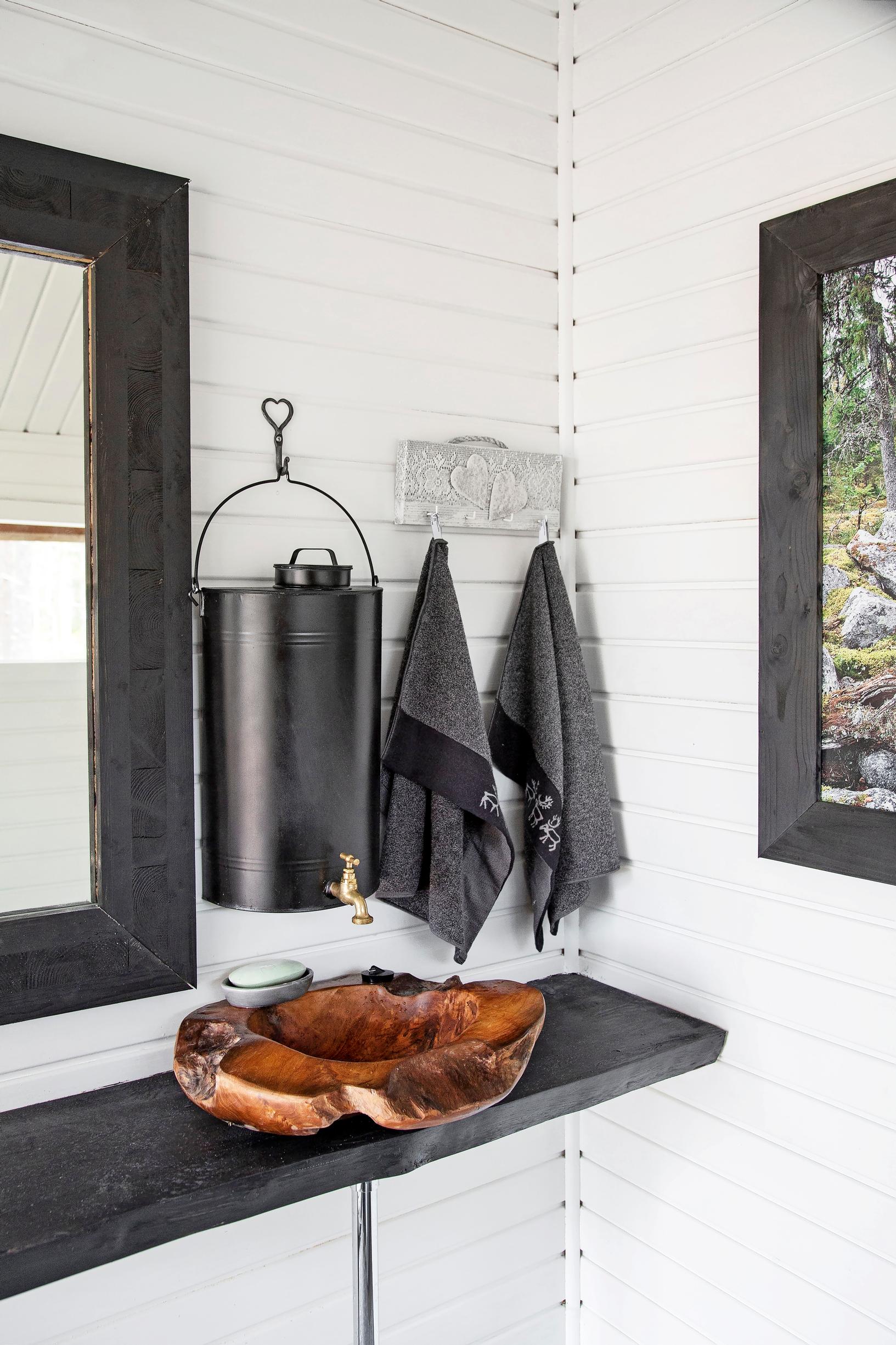 Rustic sink in the wilderness cabin