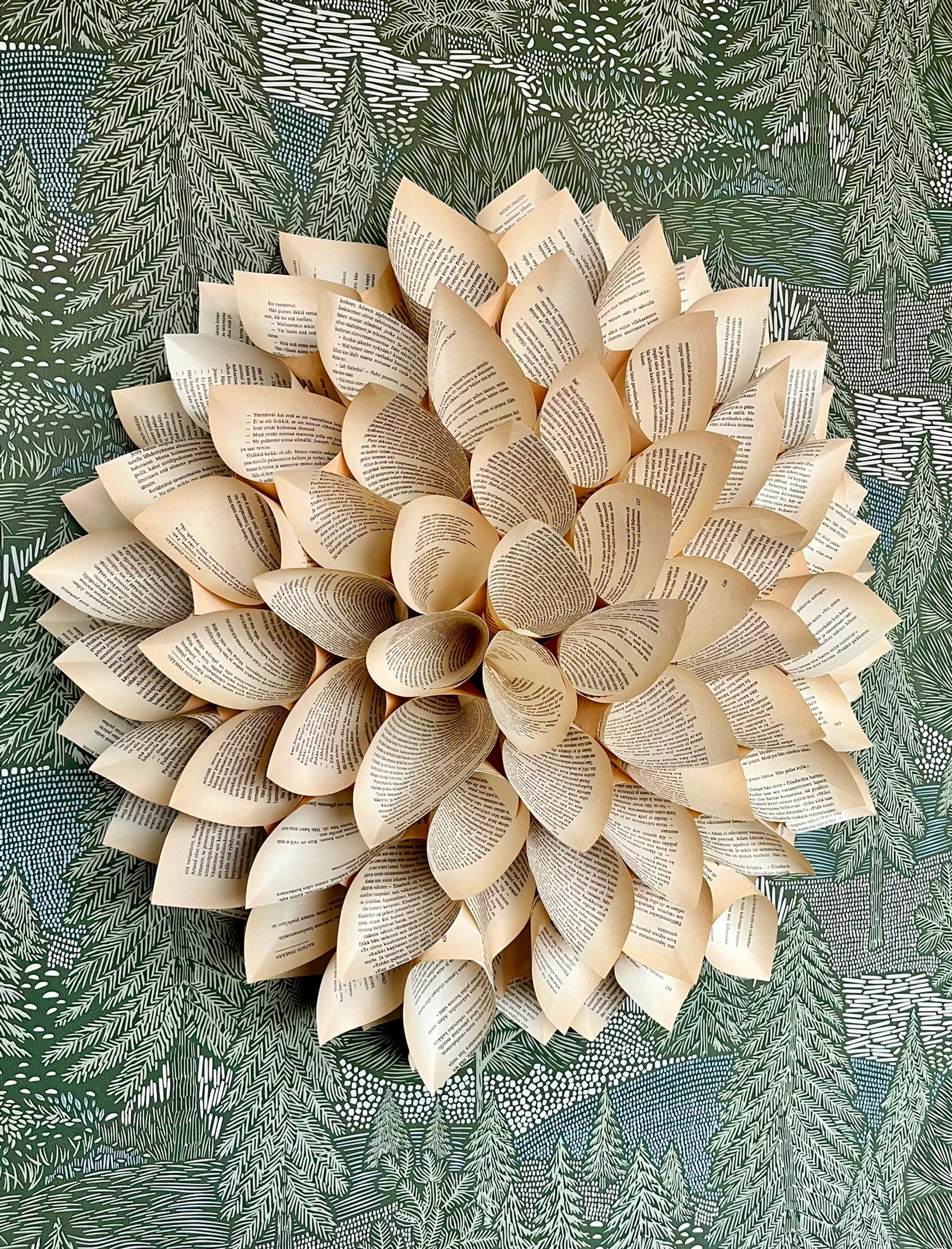 Finished paper dahlia on the wall